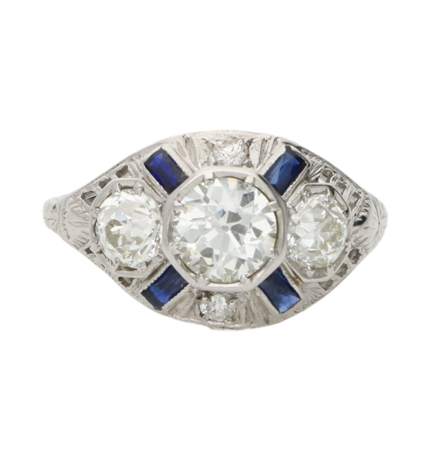 Platinum old cut diamond Art Deco style engagement ring