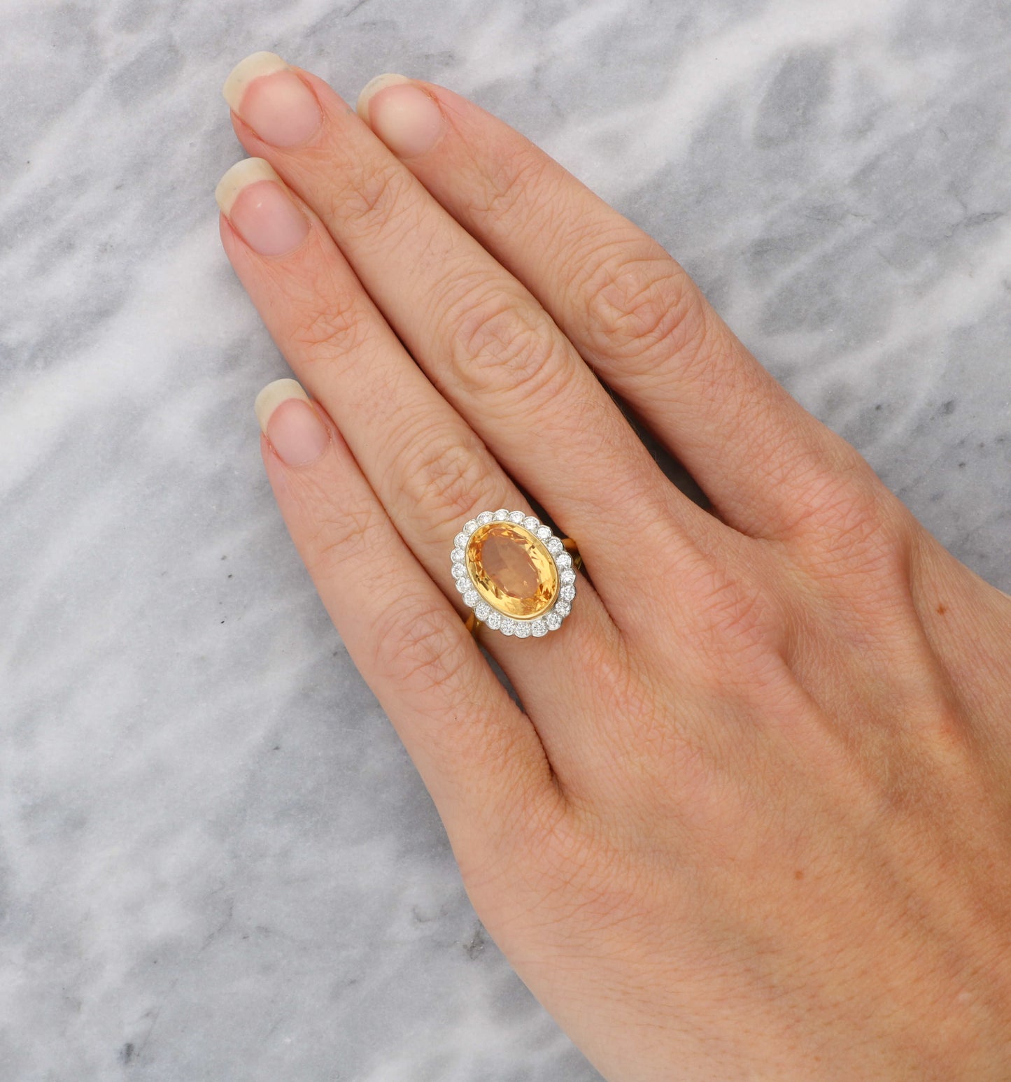 18ct and platinum topaz and diamond cluster ring