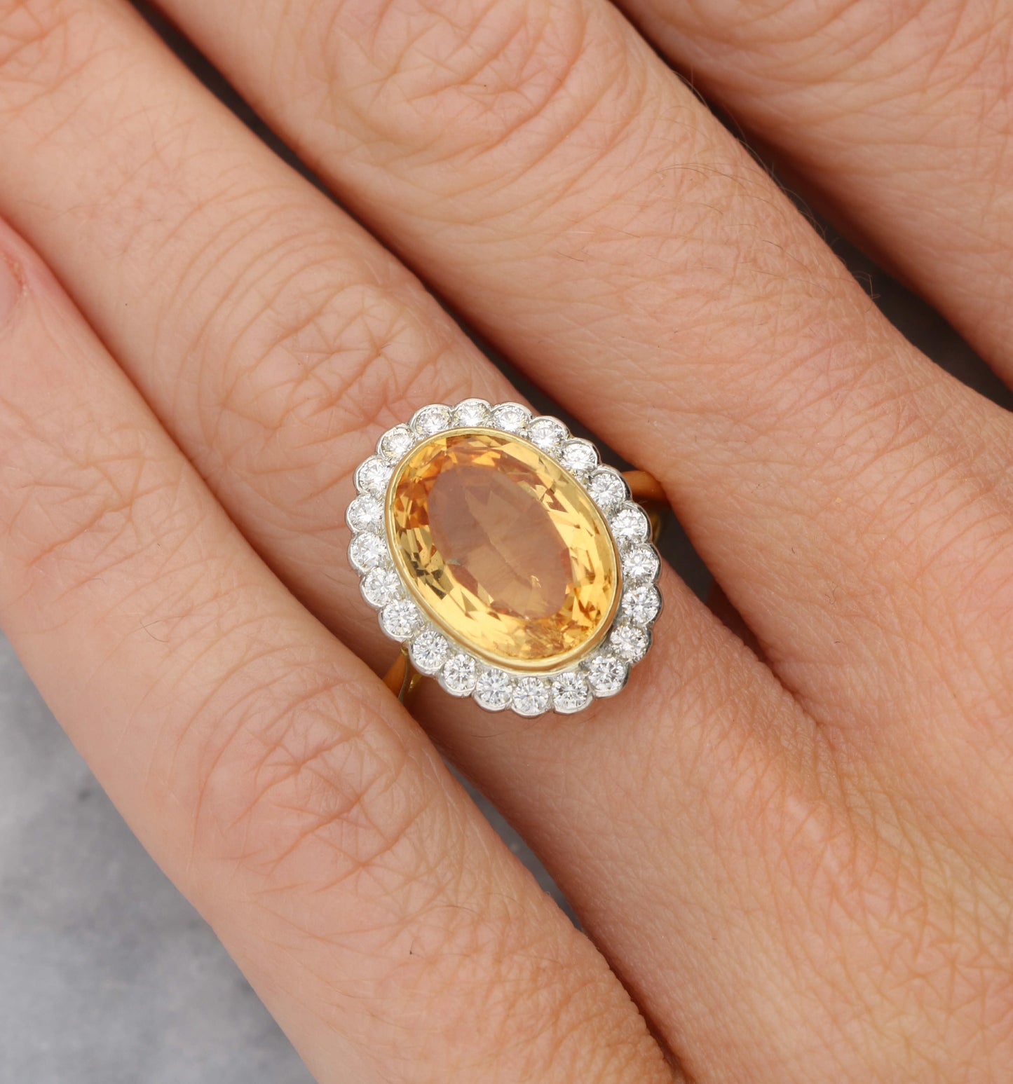 18ct and platinum topaz and diamond cluster ring