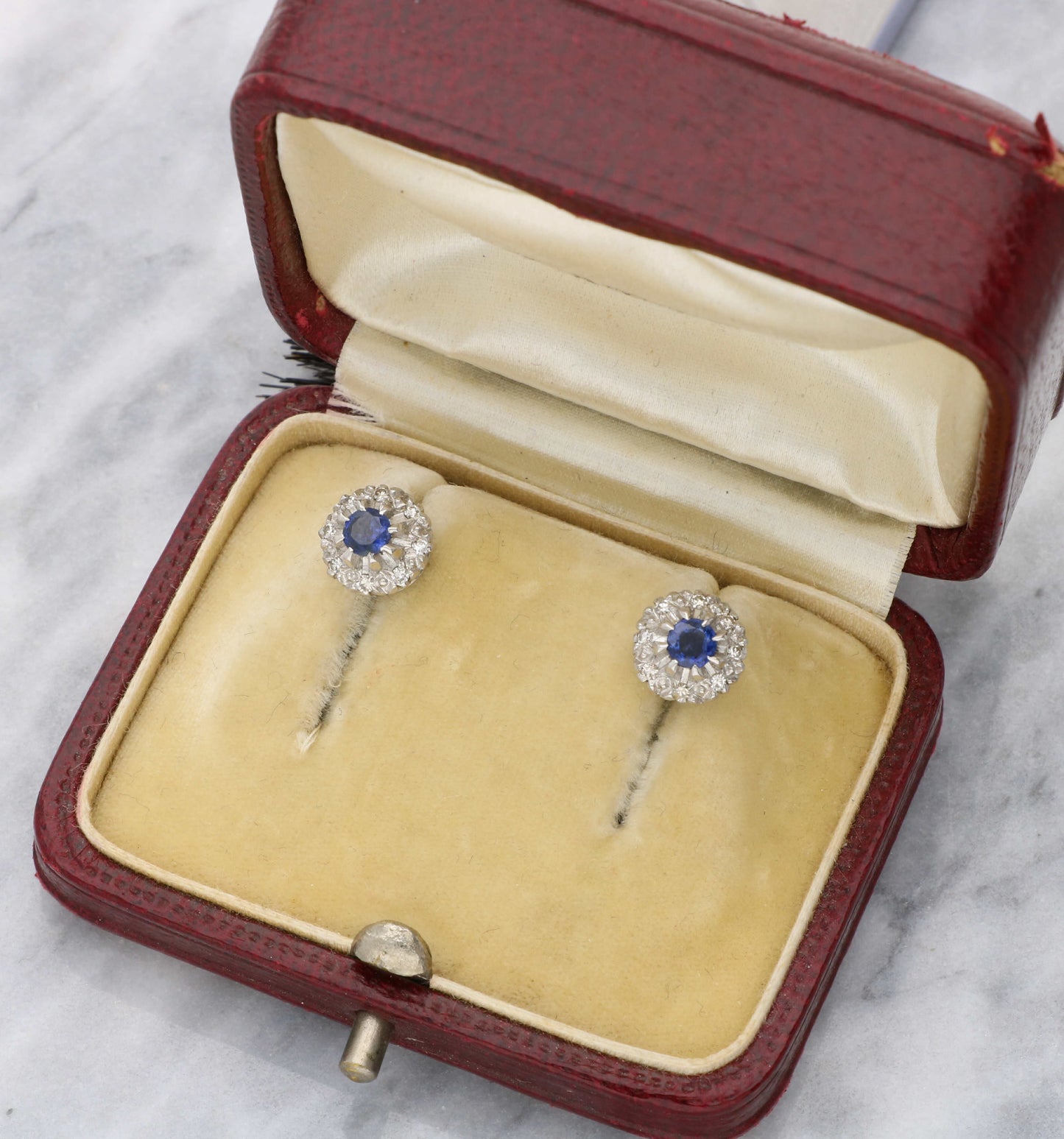 Sapphire and diamond cluster earrings