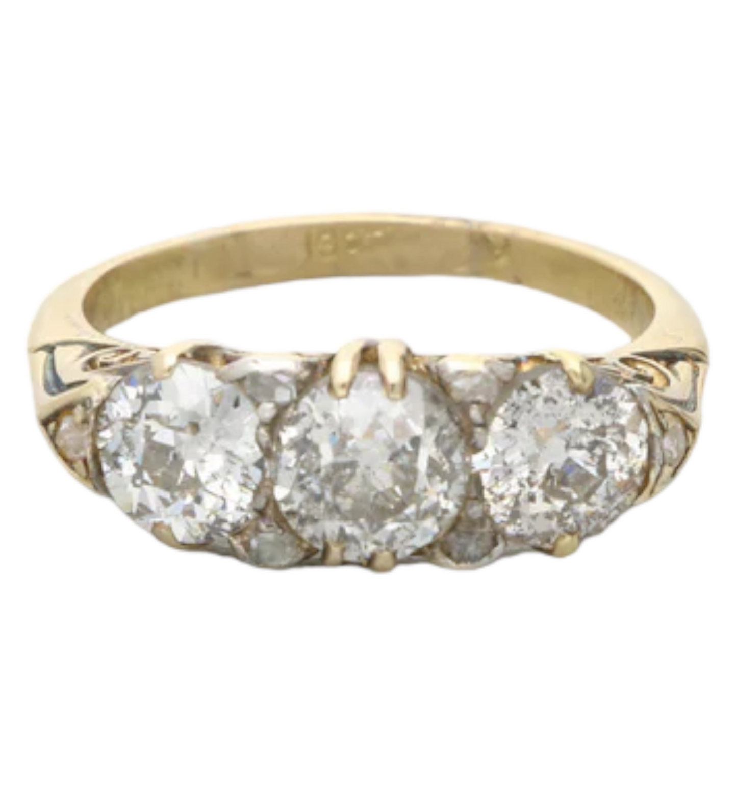 18ct 3.01ct old cut diamond 3 stone ring