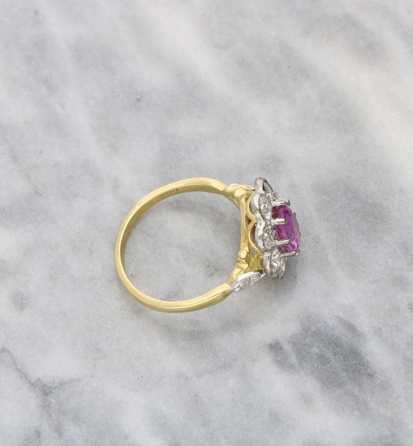 18ct pink sapphire and diamond cluster ring