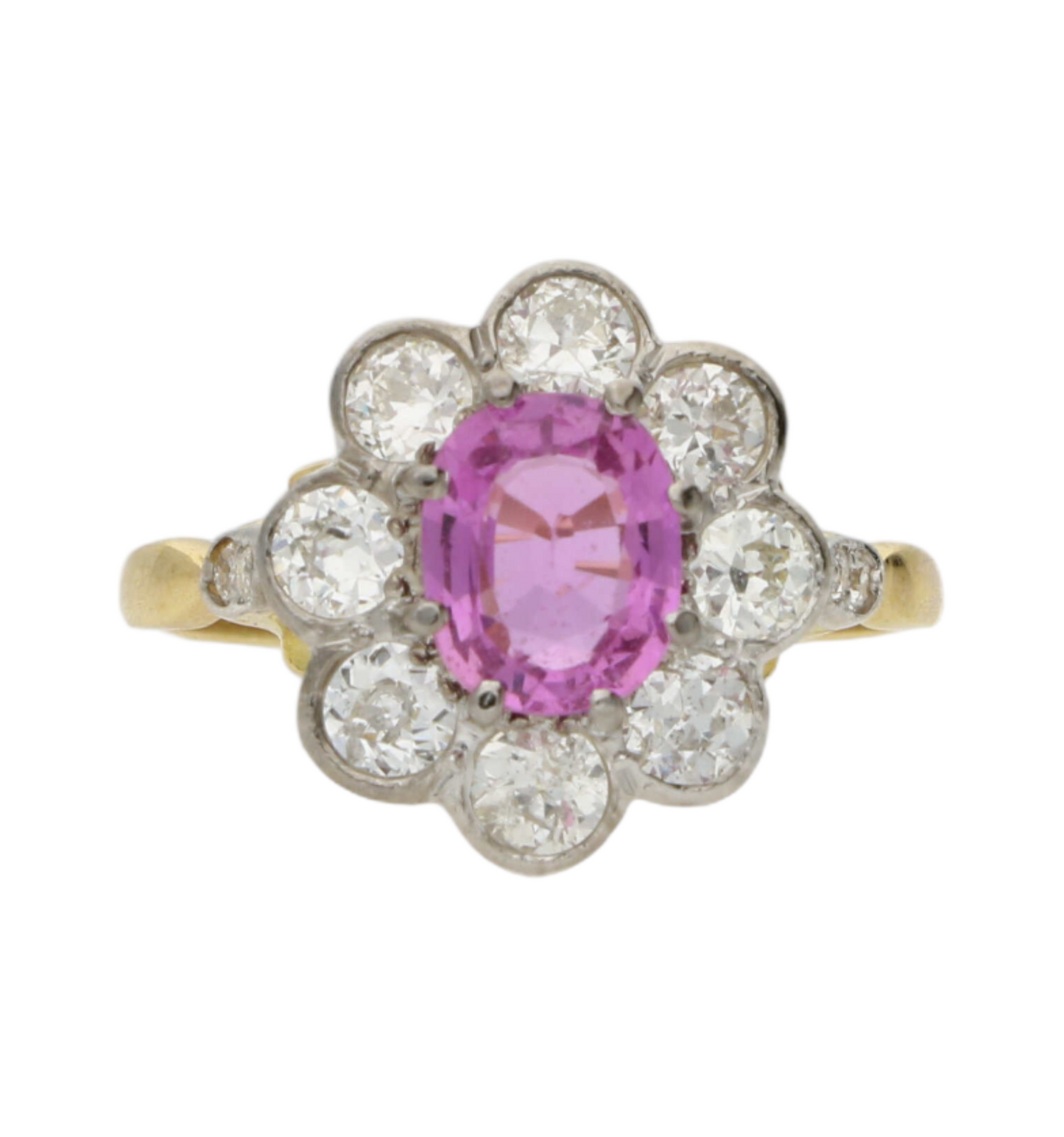 18ct pink sapphire and diamond cluster ring