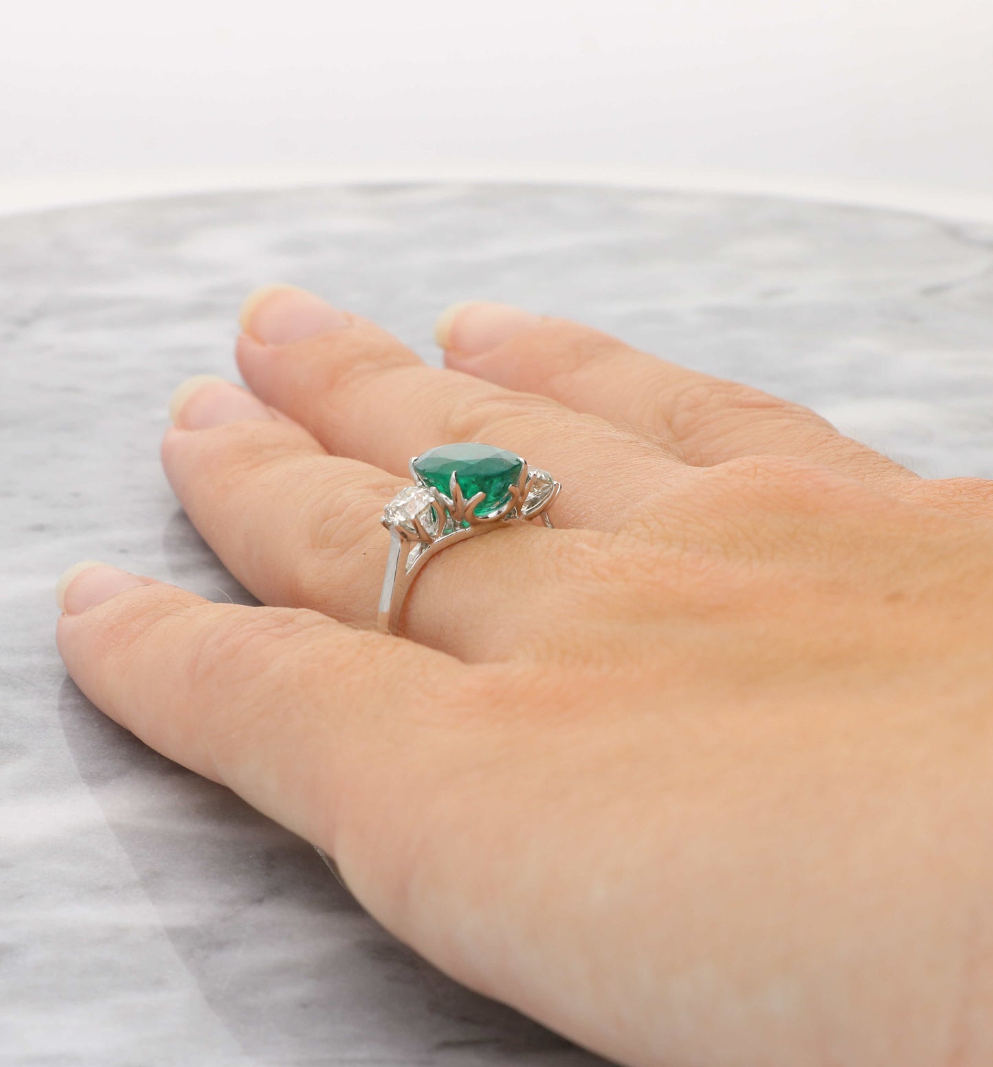 18ct emerald and diamond 3 stone engagement ring