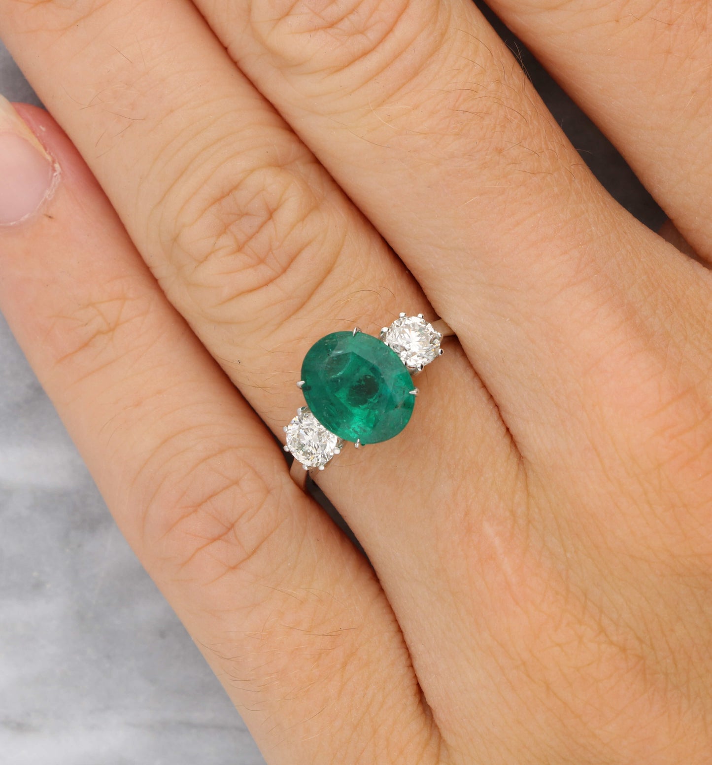 18ct emerald and diamond 3 stone engagement ring