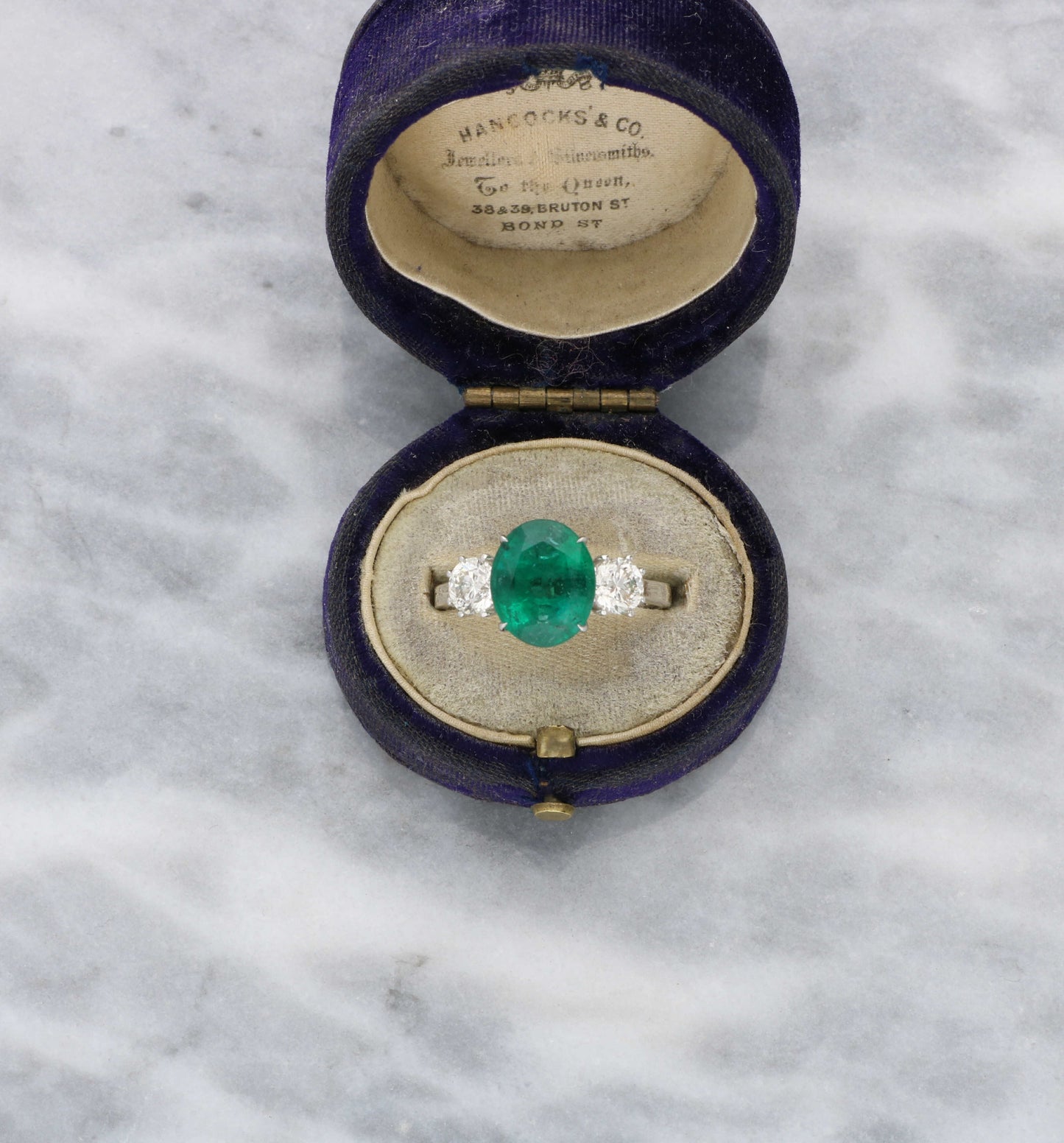 18ct emerald and diamond 3 stone engagement ring