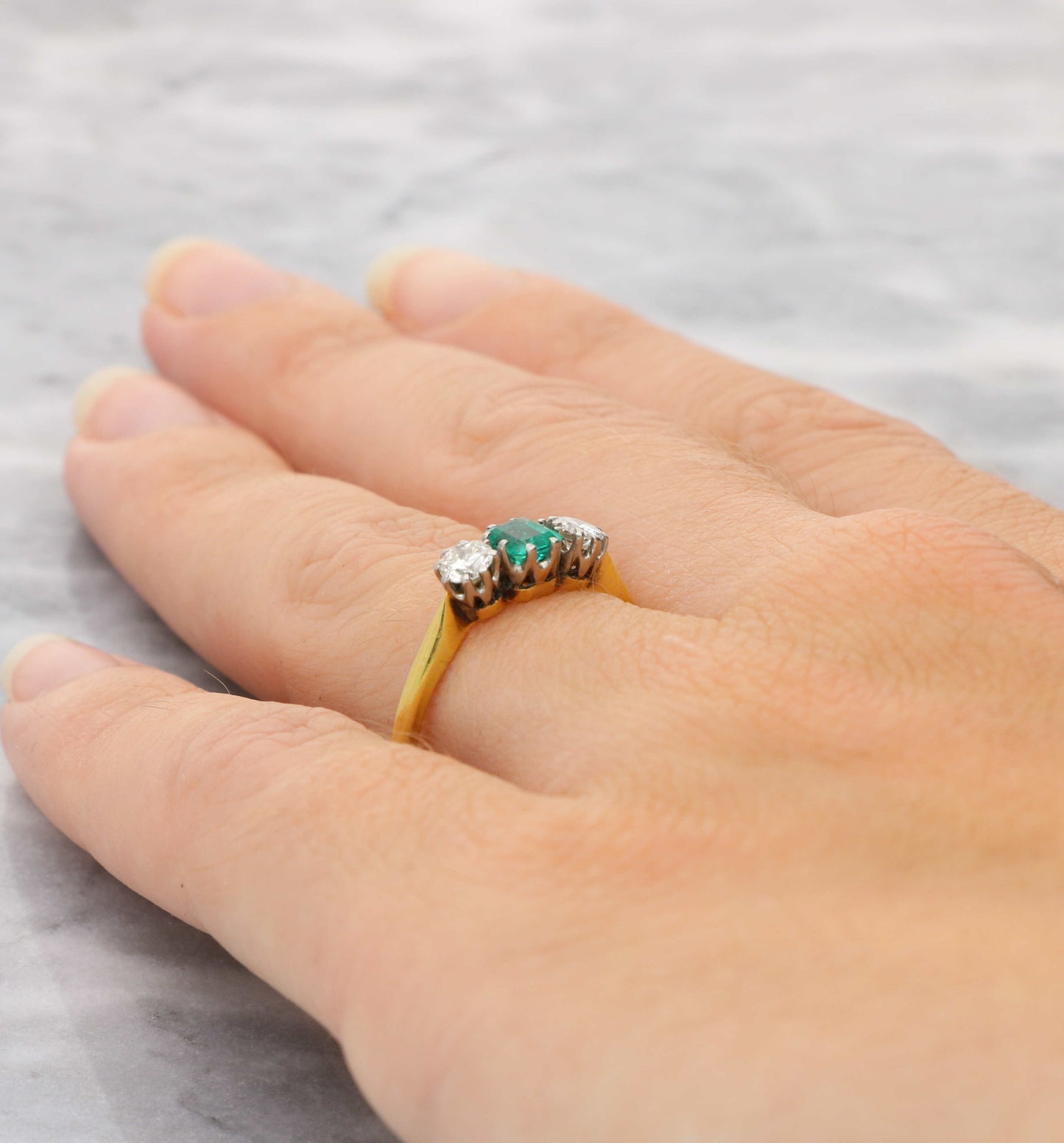 18ct emerald and diamond 3 stone engagement ring
