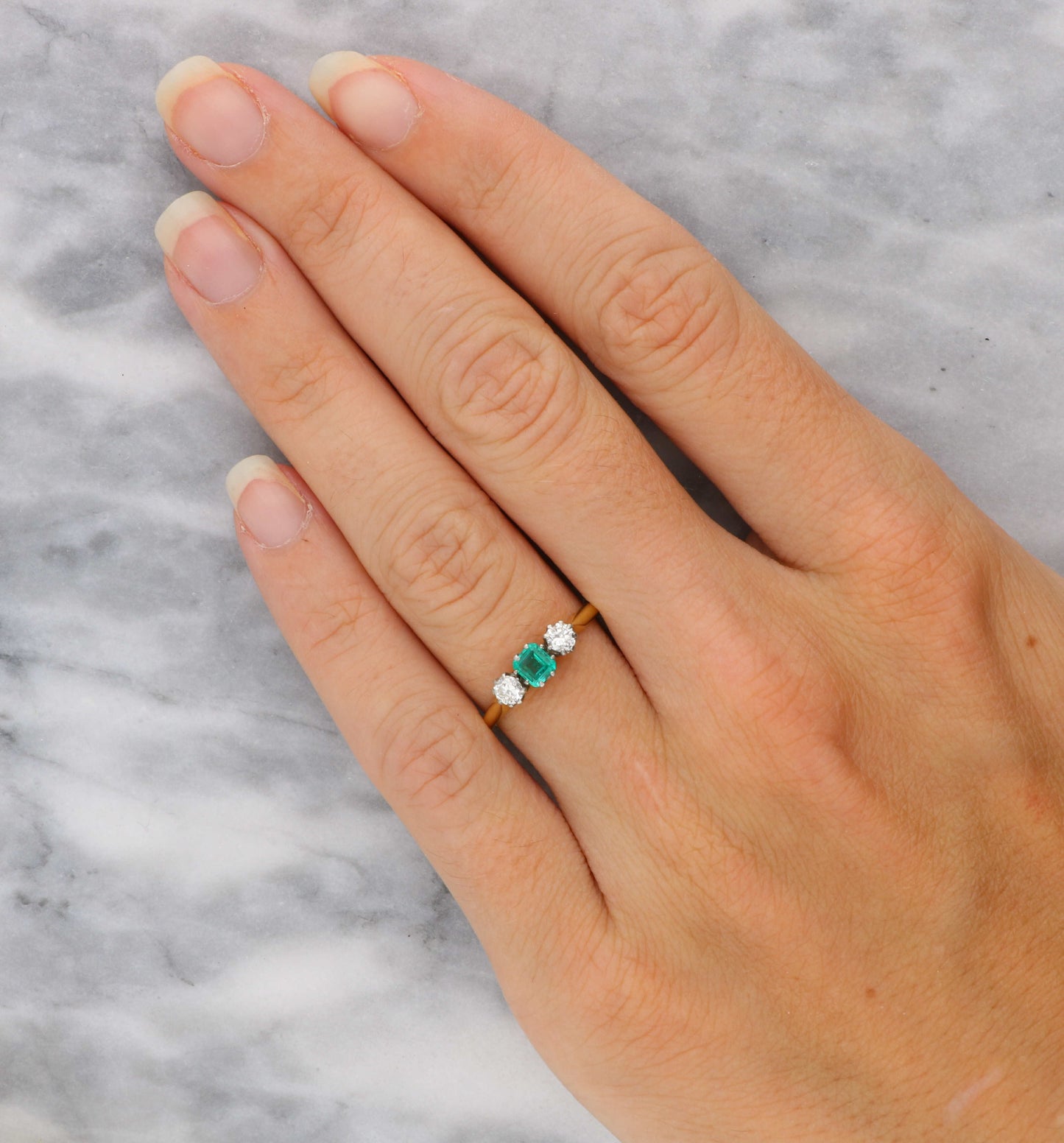 18ct emerald and diamond 3 stone engagement ring