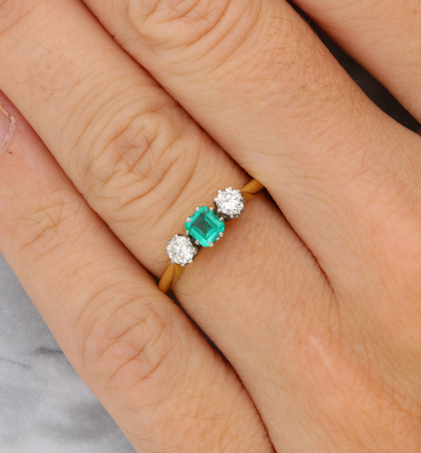18ct emerald and diamond 3 stone engagement ring