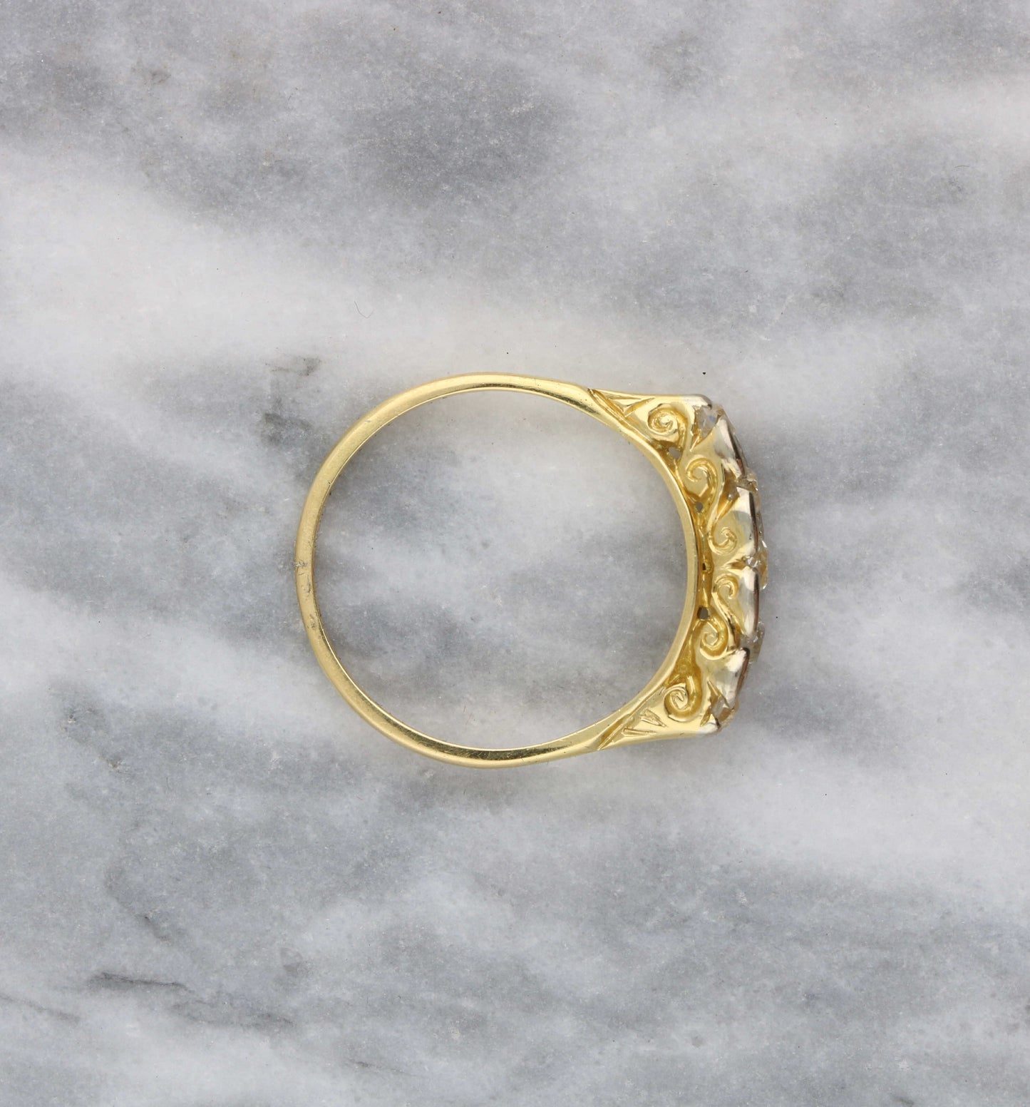 18ct old cut diamond carved ring