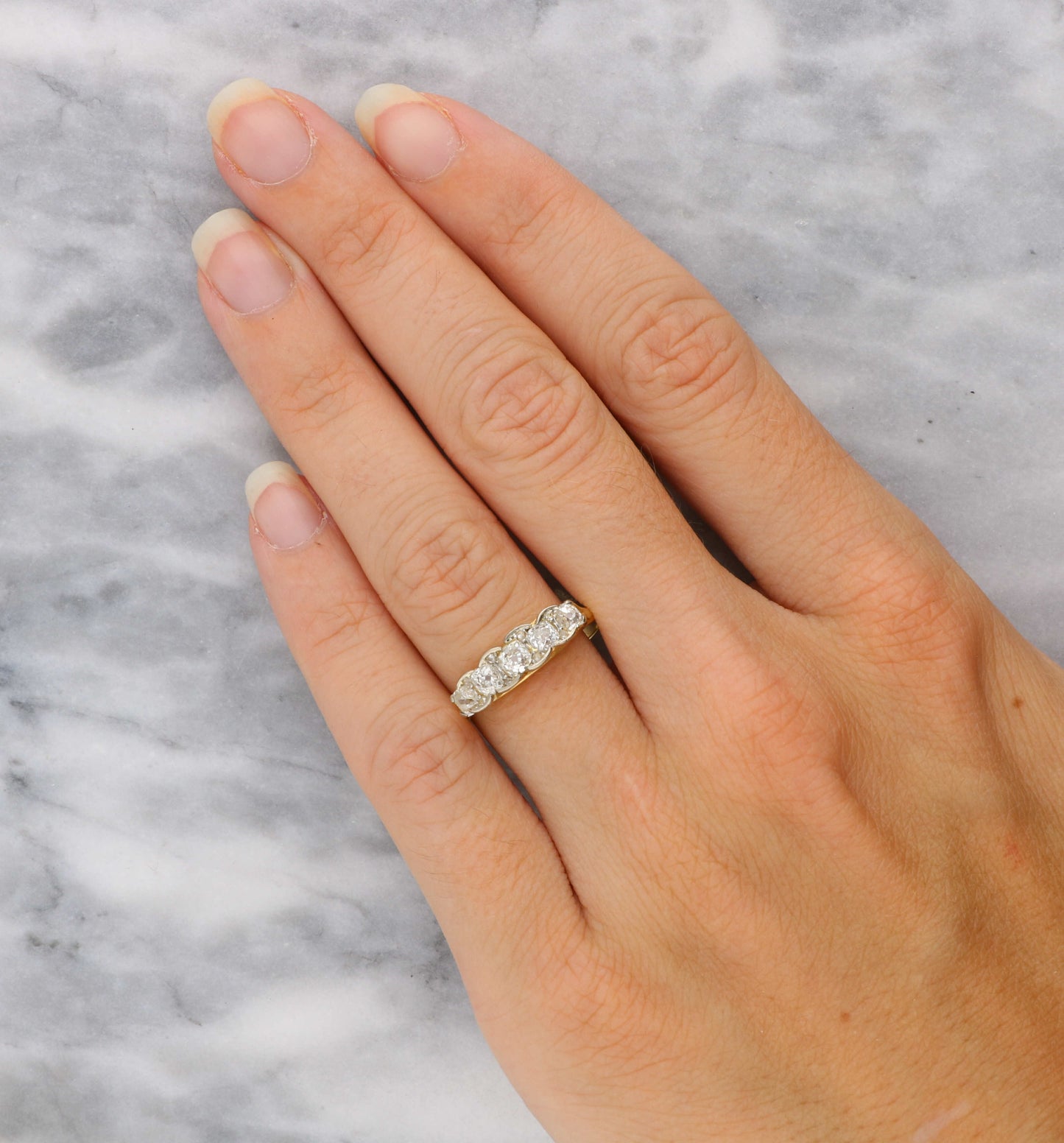 18ct old cut diamond carved ring
