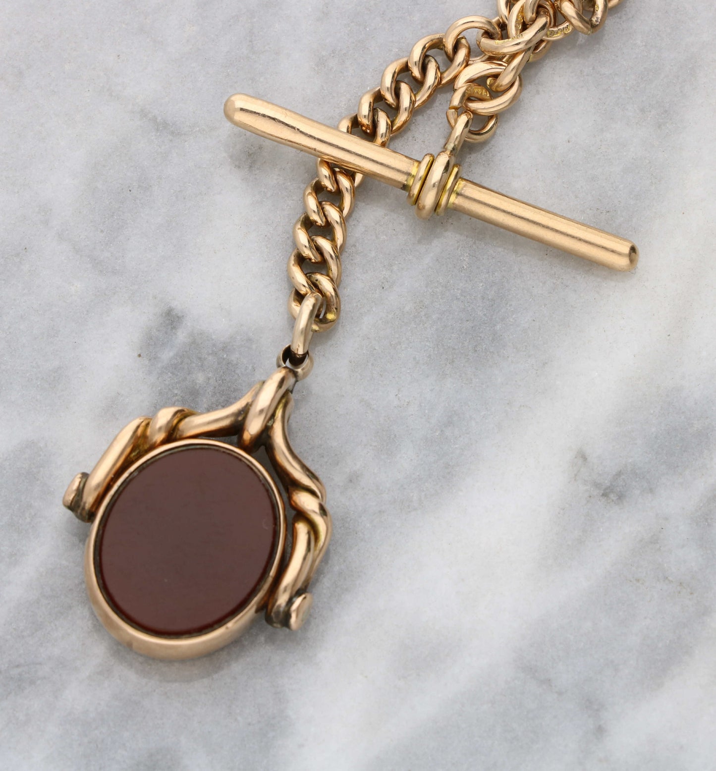 9ct Albert chain with bloodstone and carnelian fob