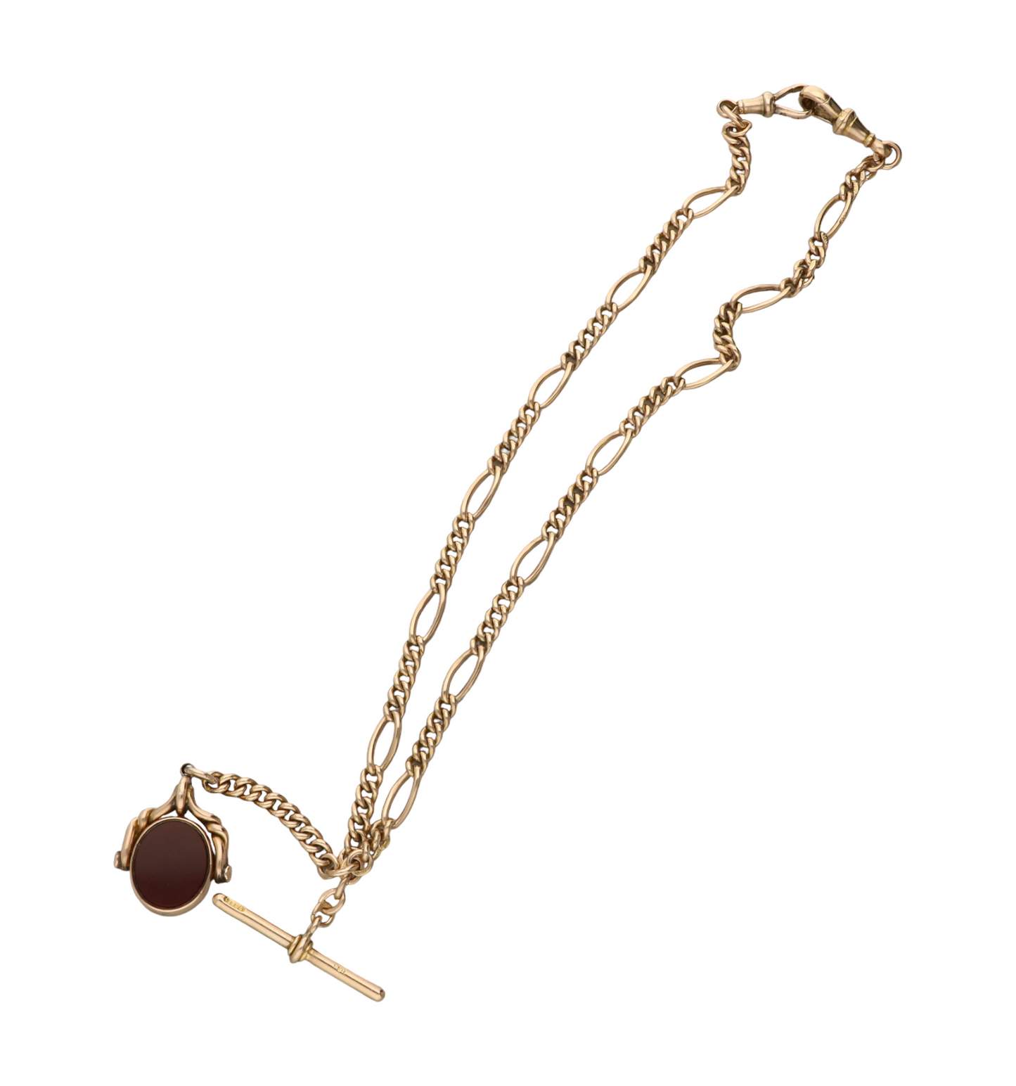 9ct Albert chain with bloodstone and carnelian fob