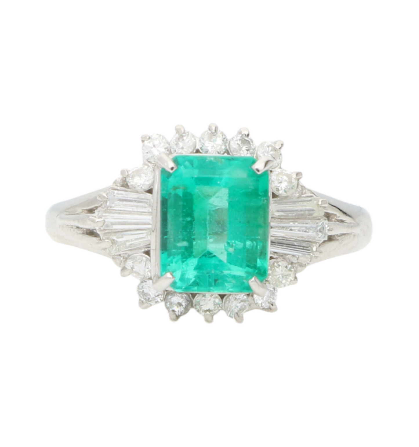 Platinum emerald and diamond cluster ring