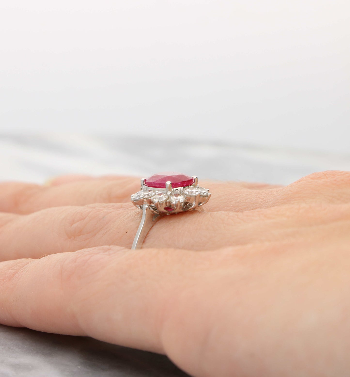18ct ruby and diamond cluster engagement ring