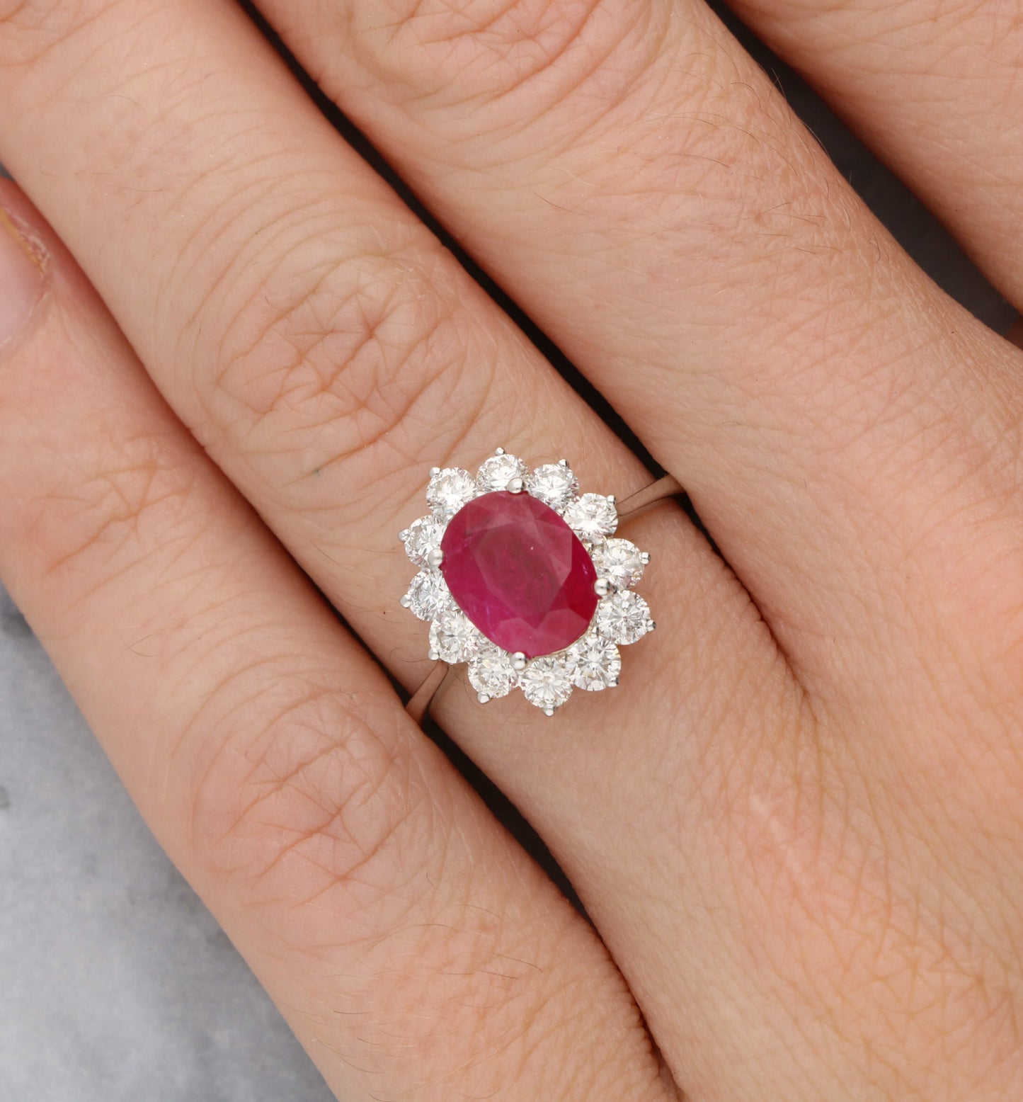 18ct ruby and diamond cluster engagement ring