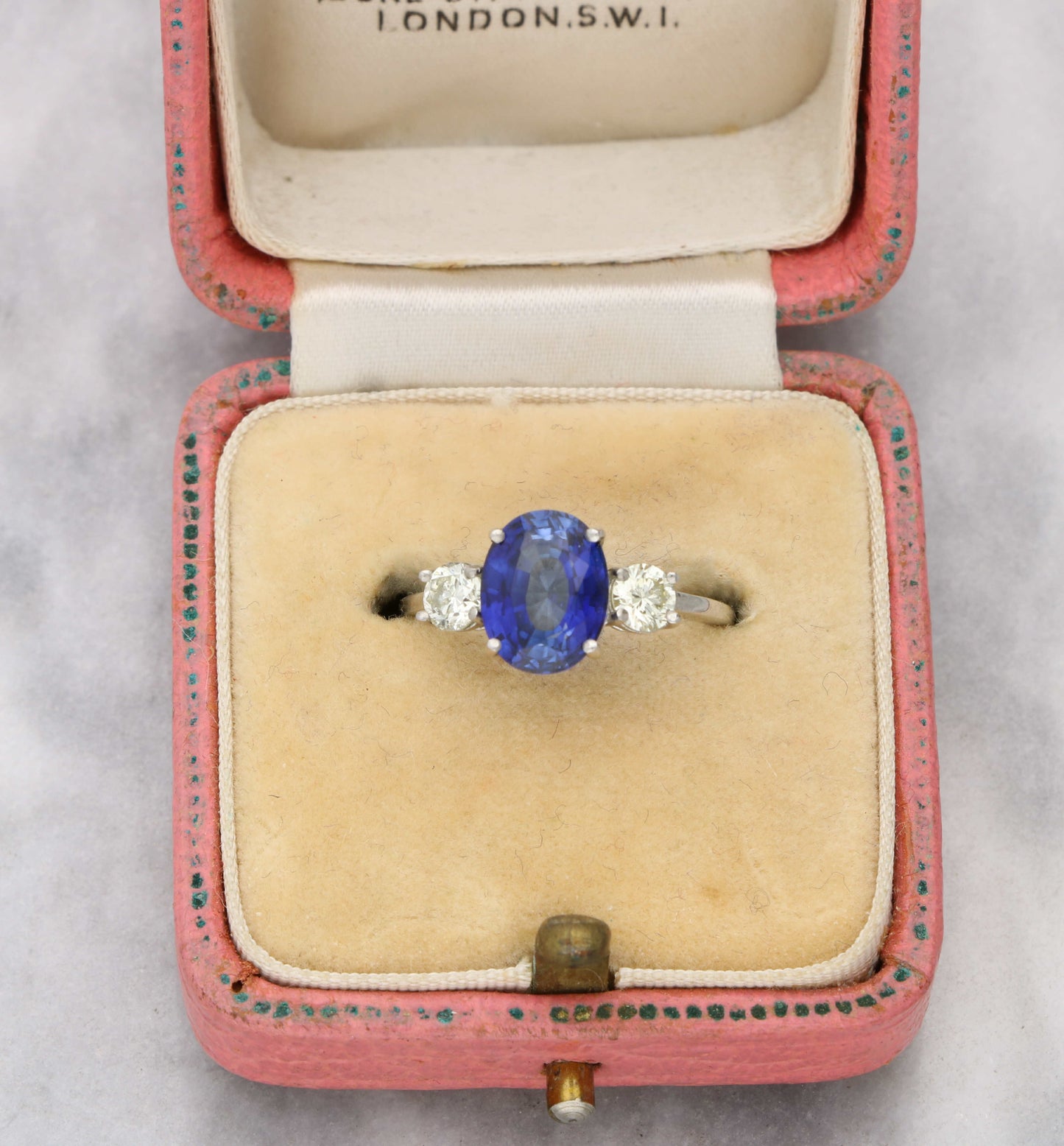 Sapphire and diamond 3 stone engagement ring