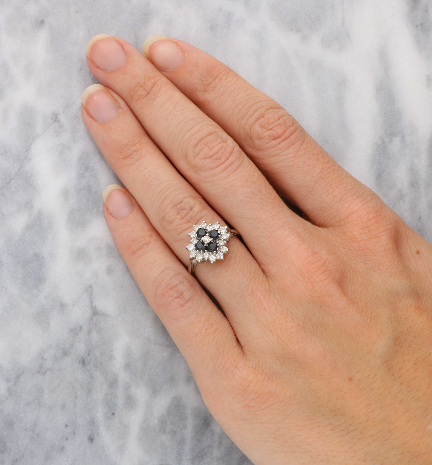 18ct sapphire and diamond cluster ring