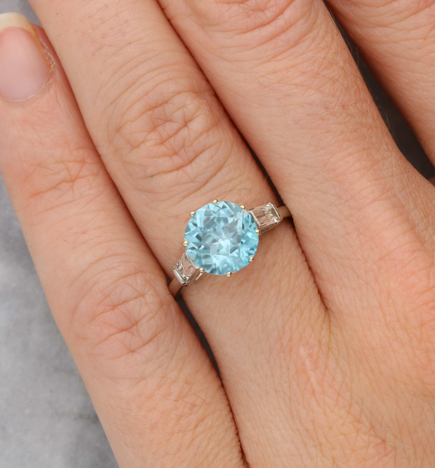 Zircon and baguette-cut diamond 3 stone ring