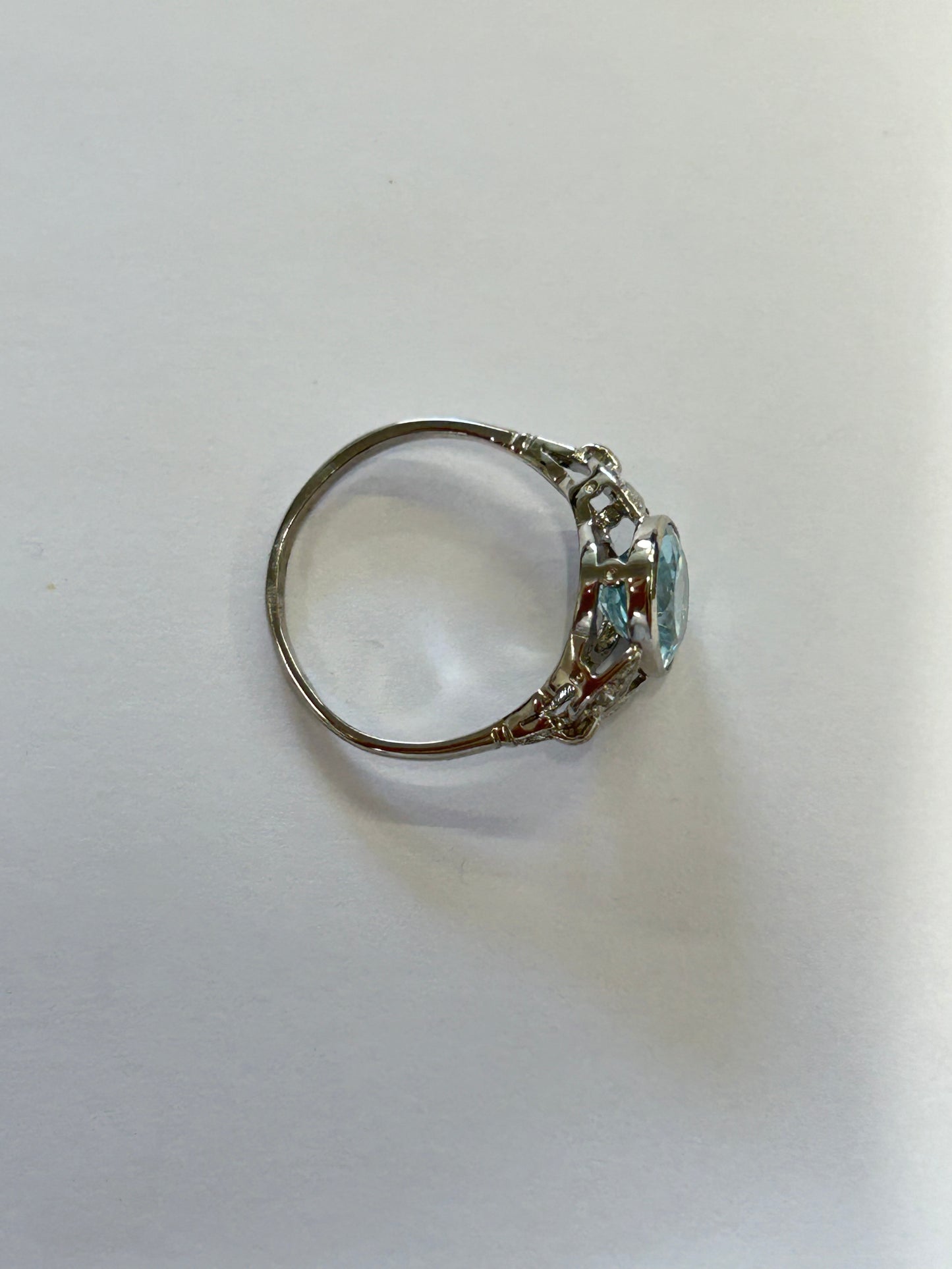 Platinum aquamarine and diamond ring