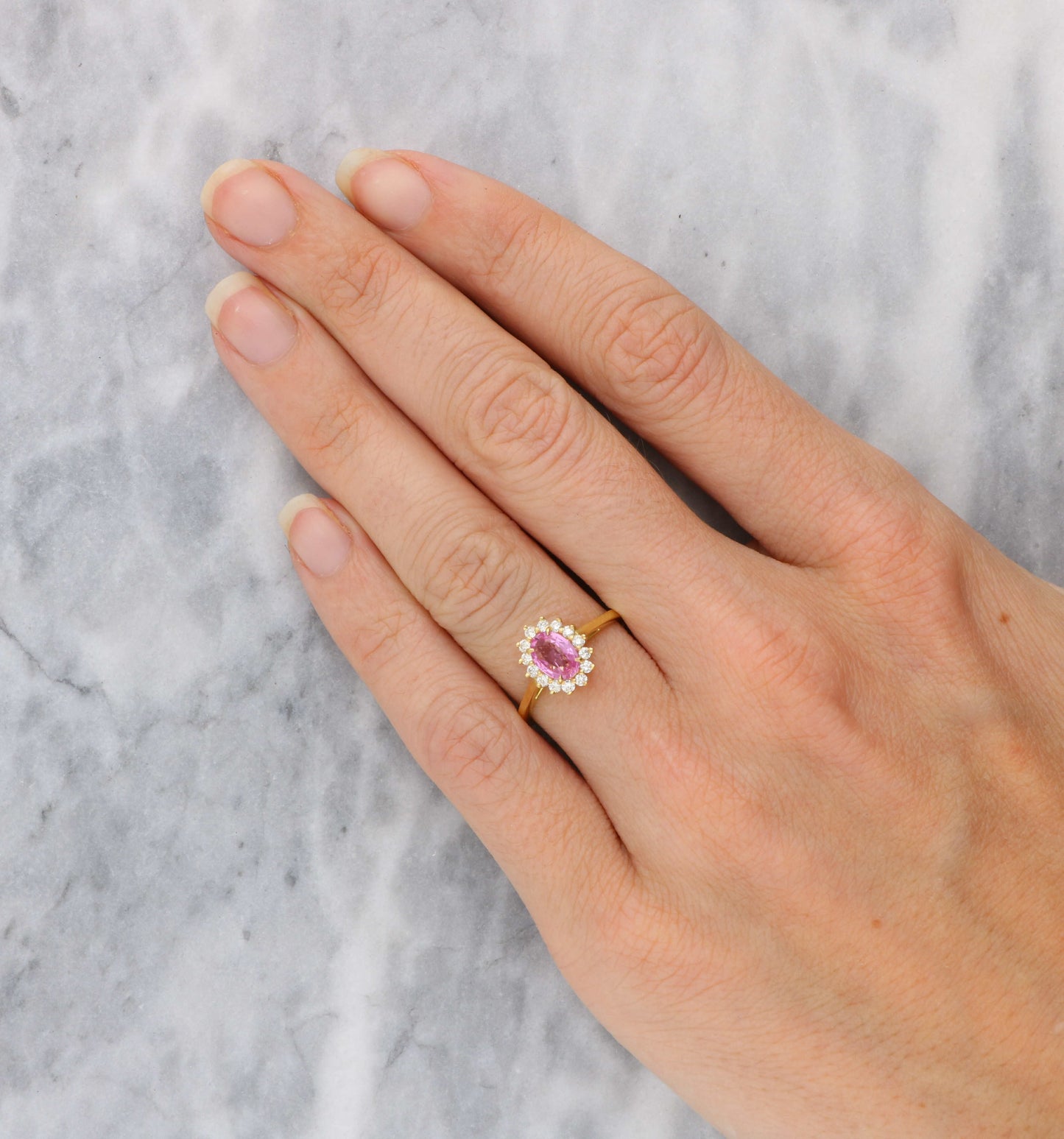 18ct pink sapphire and diamond cluster ring