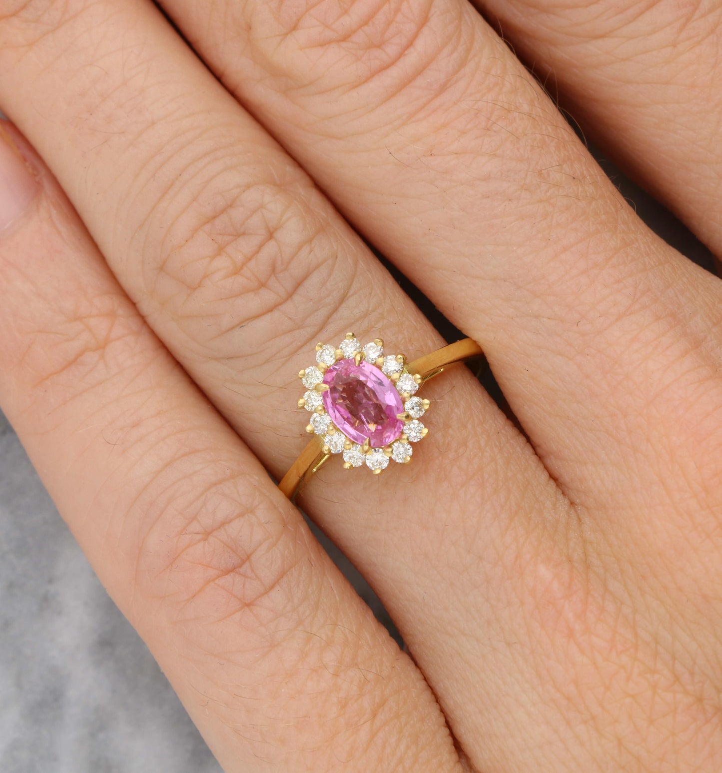 18ct pink sapphire and diamond cluster ring