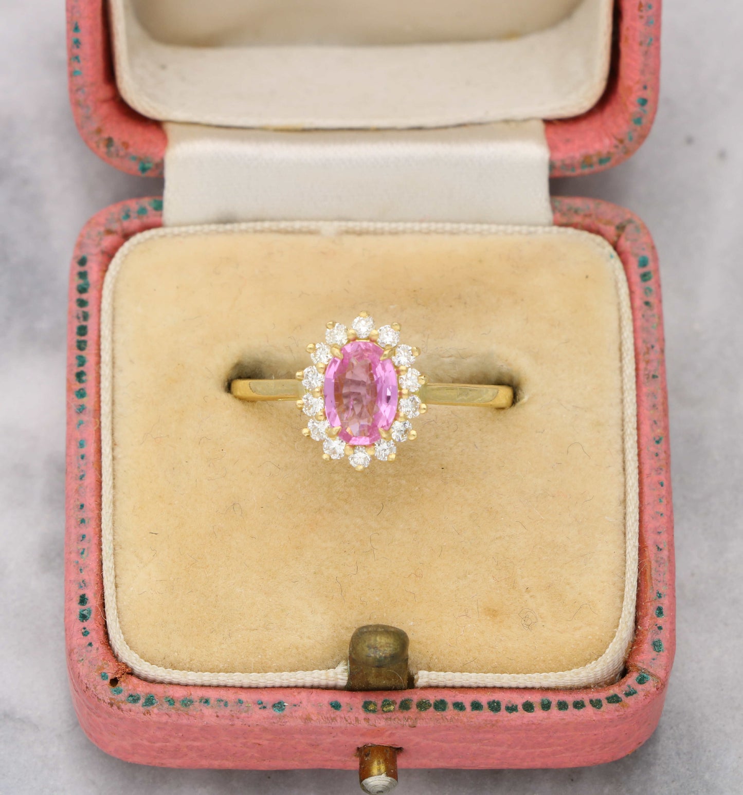 18ct pink sapphire and diamond cluster ring