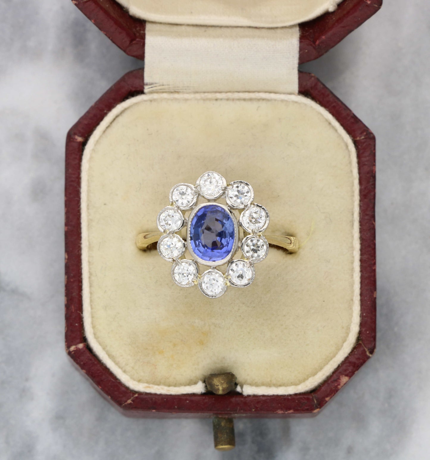 18ct sapphire and diamond cluster engagement ring