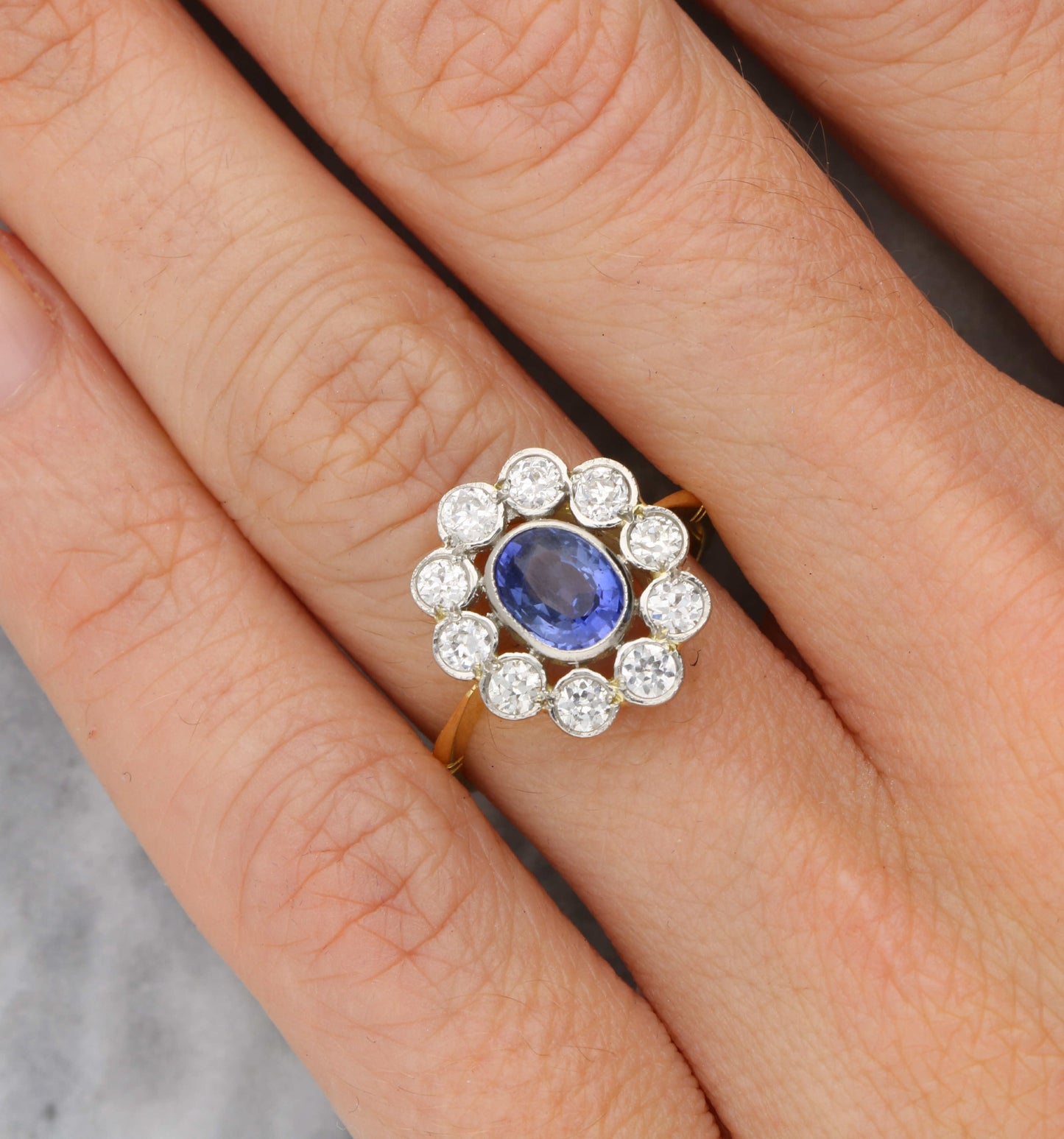 18ct sapphire and diamond cluster engagement ring