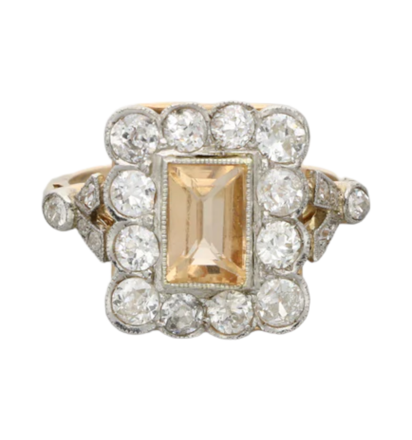 Rose gold topaz and old cut diamond cluster ring