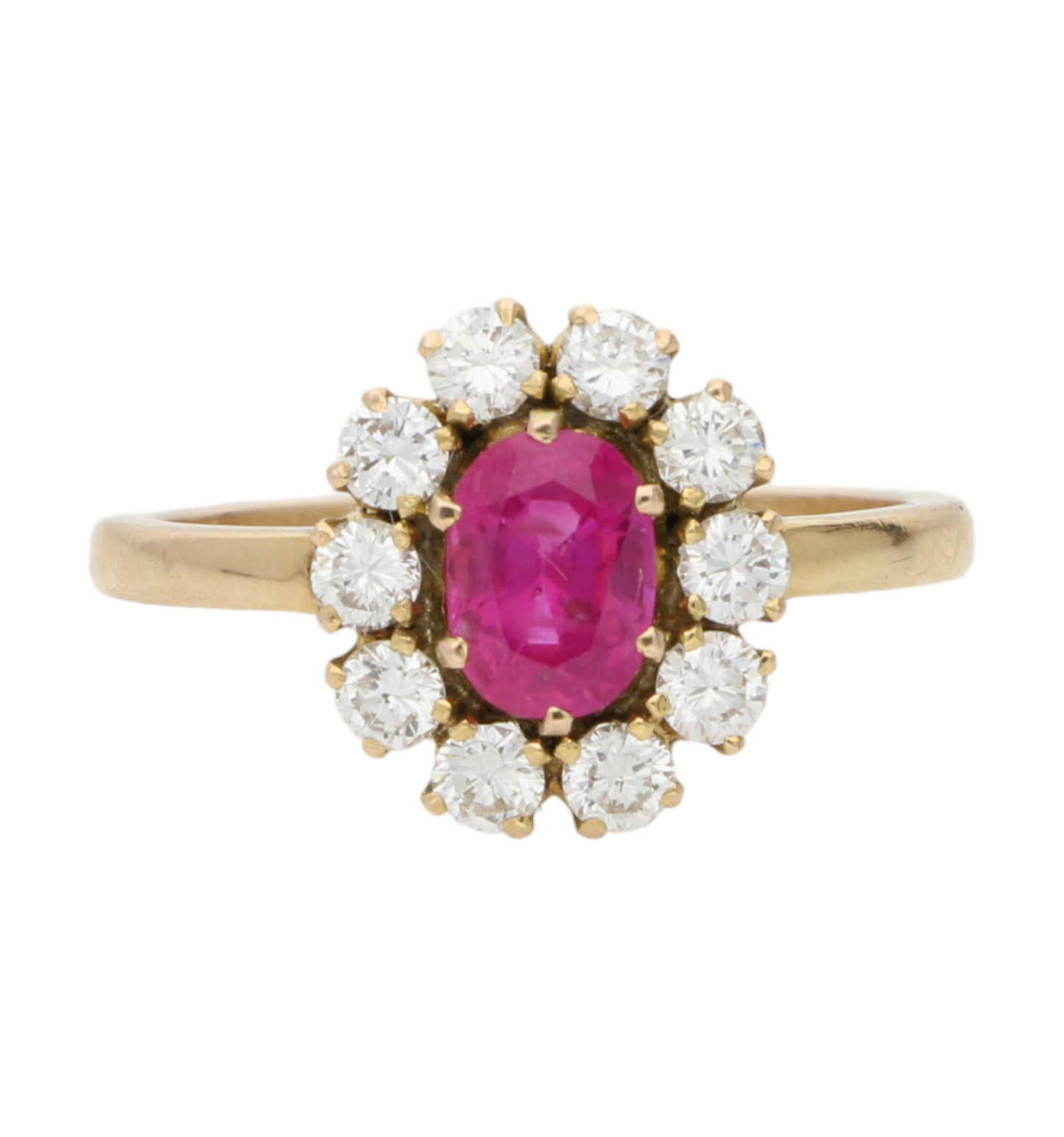 Rose gold ruby and diamond cluster engagement ring