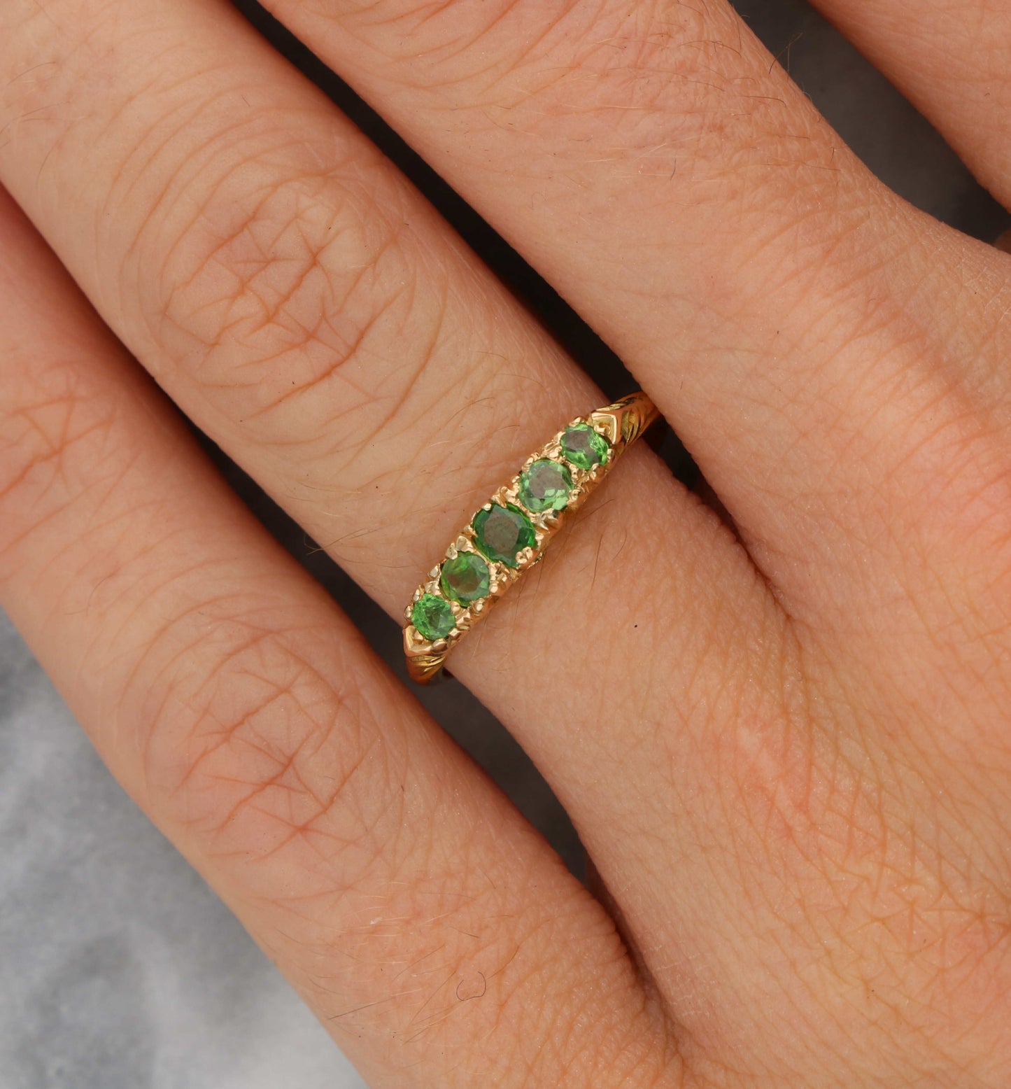 15ct demantoid garnet 5 stone ring