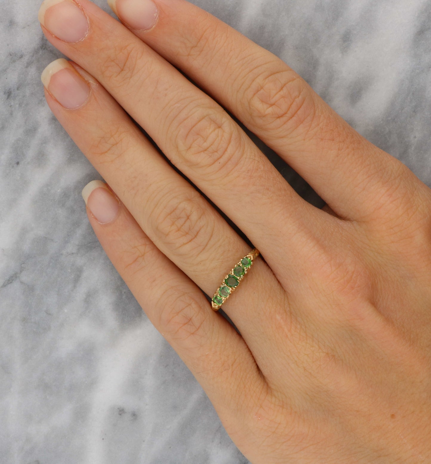 15ct demantoid garnet 5 stone ring
