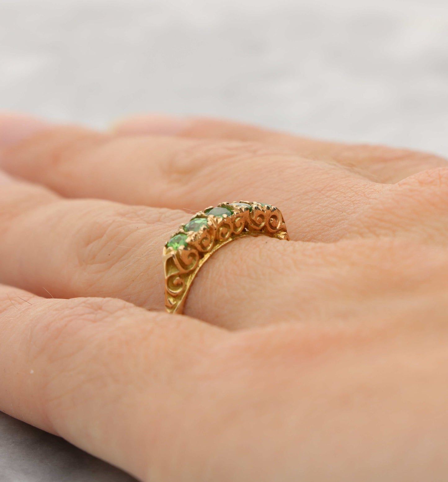 15ct demantoid garnet 5 stone ring