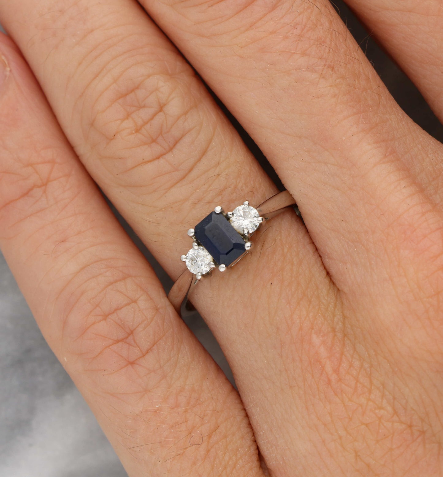 18ct sapphire and diamond 3 stone engagement ring