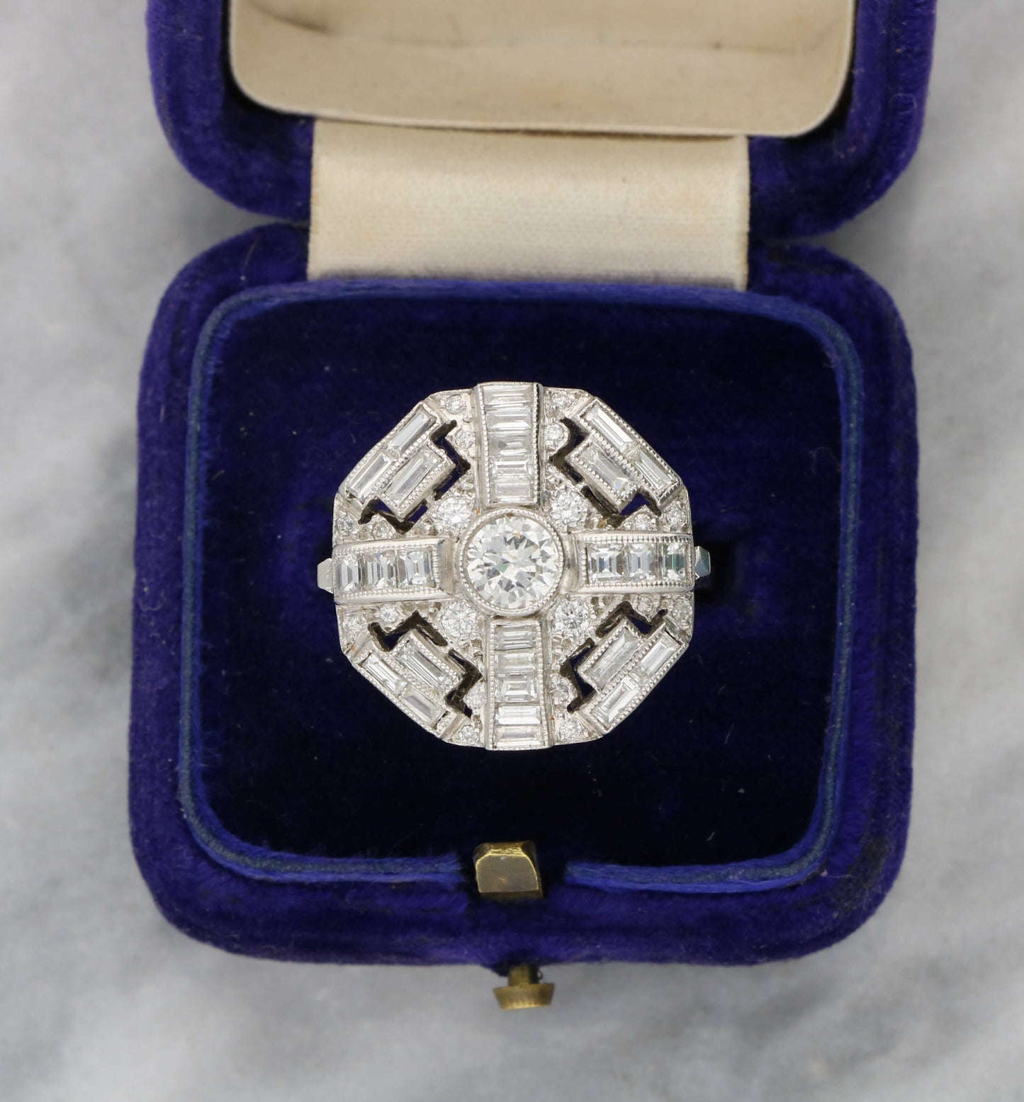 Platinum diamond Art Deco style cluster engagement ring
