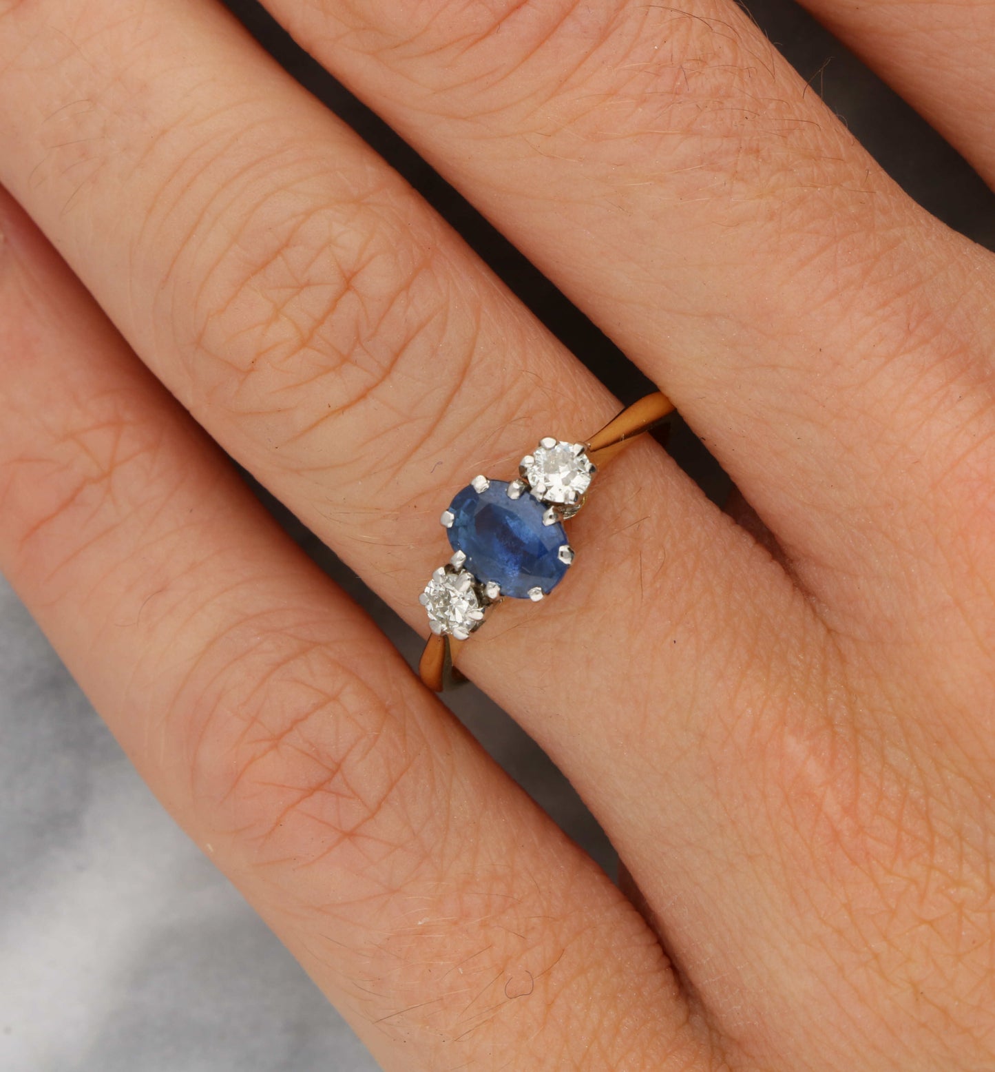 18ct and platinum sapphire and diamond 3 stone engagement ring