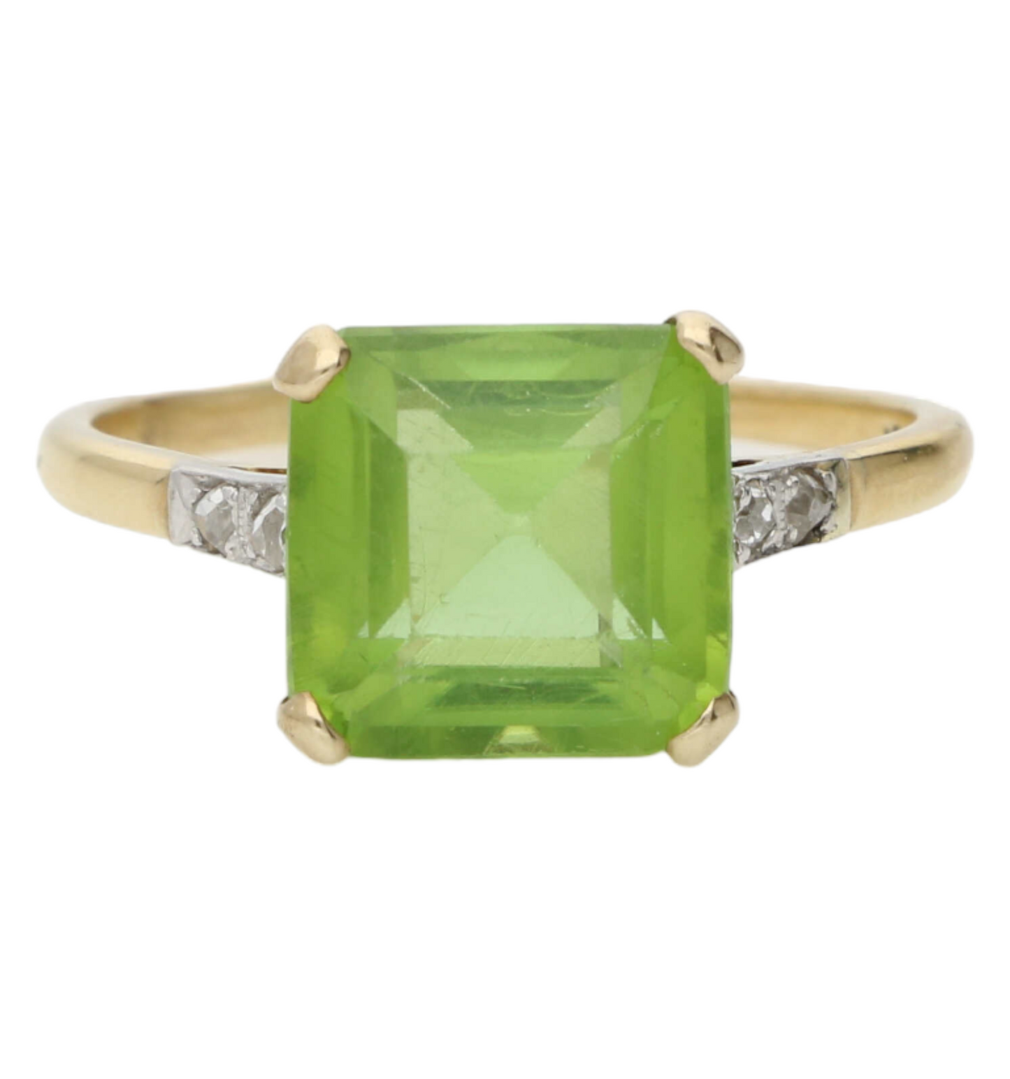 18ct peridot and rose-cut diamond ring