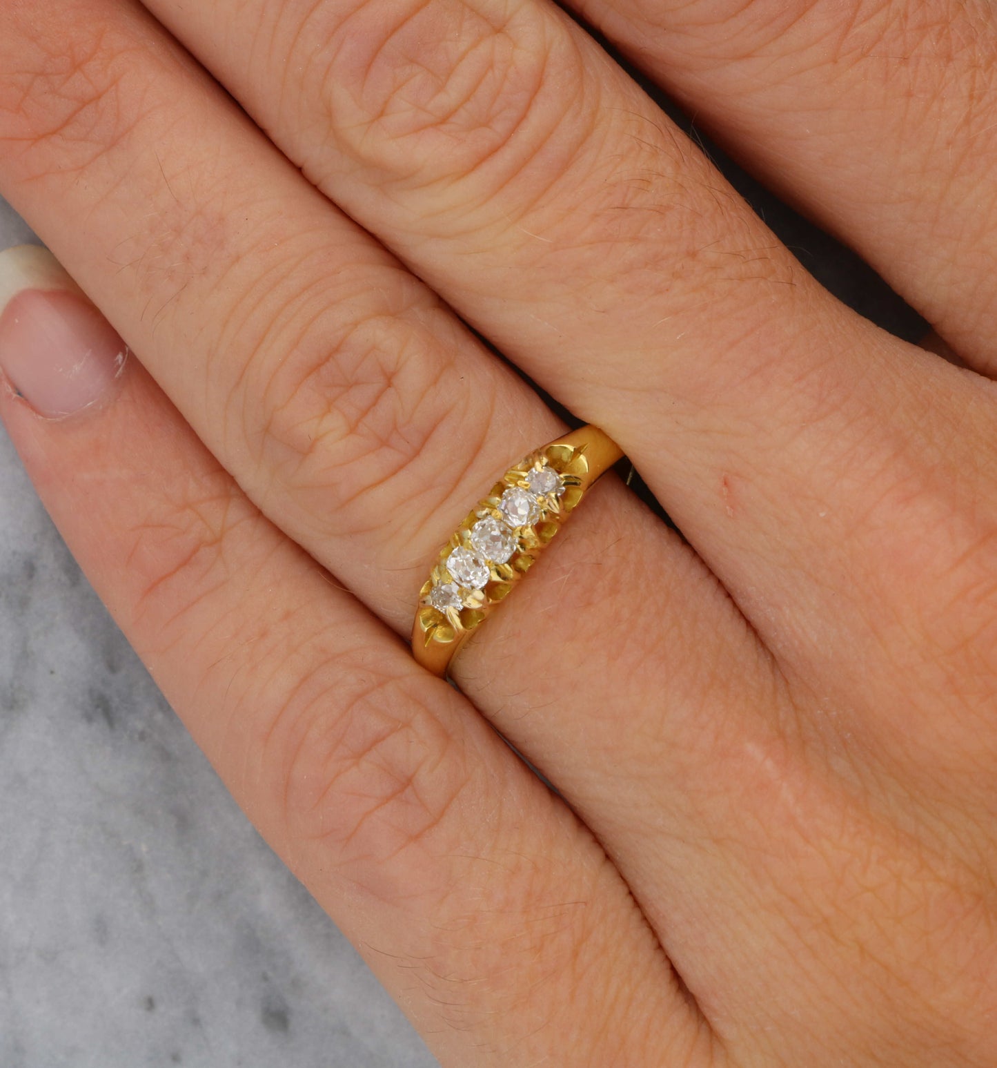 18ct old cut diamond 5 stone ring