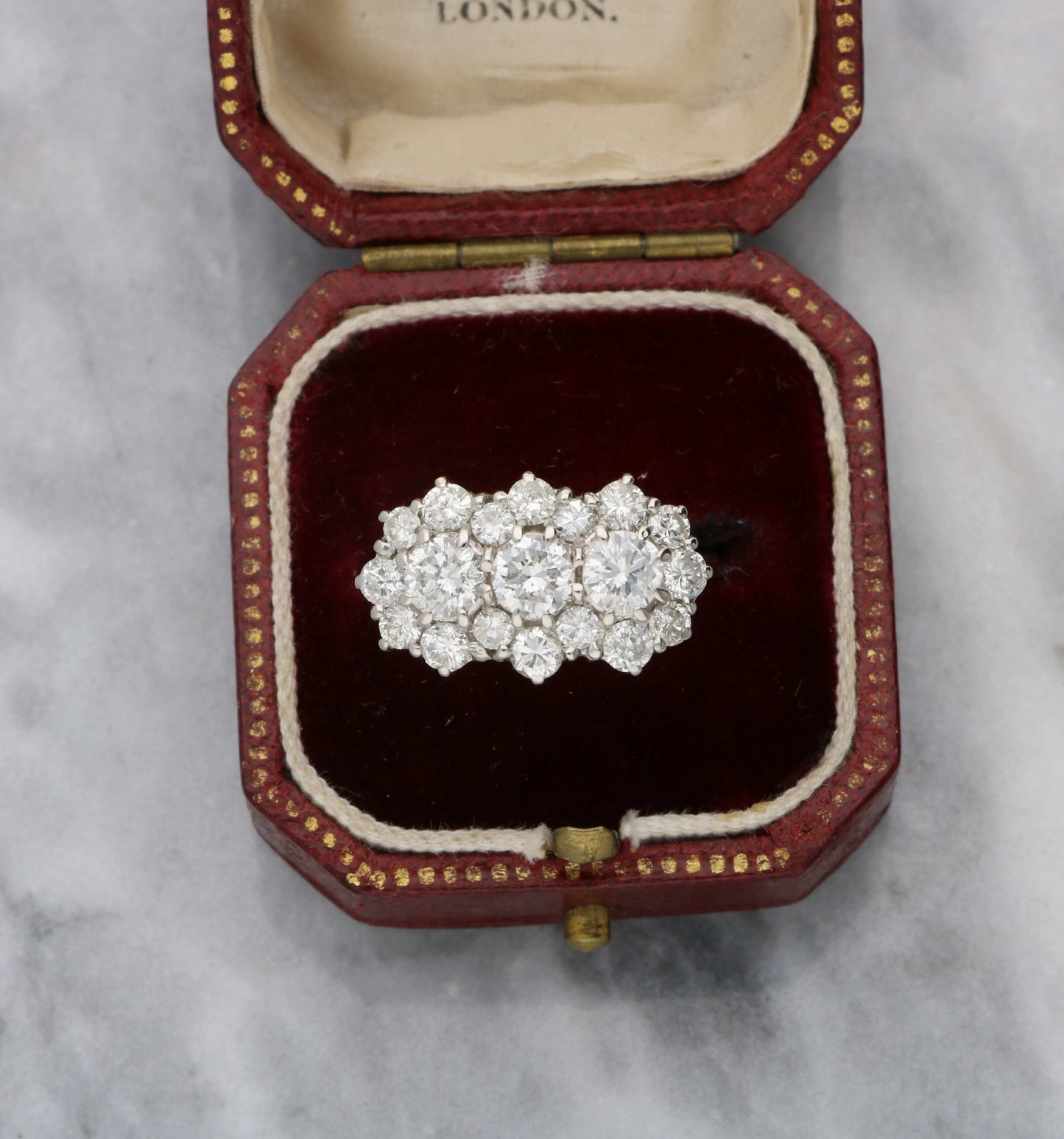 18ct diamond triple cluster ring