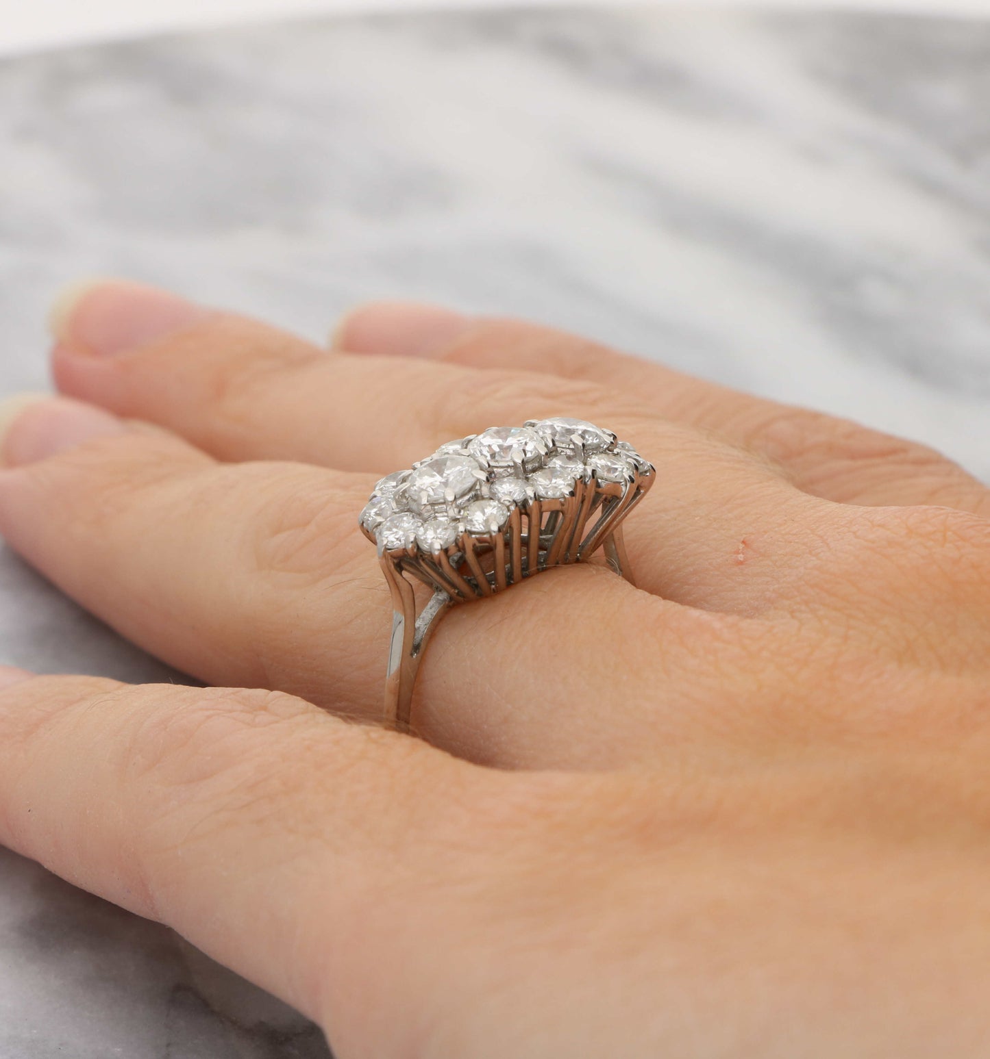 18ct diamond triple cluster ring