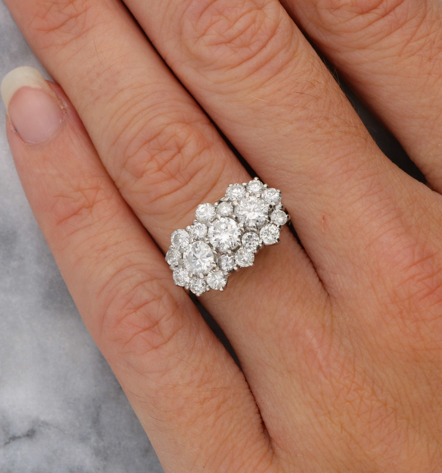18ct diamond triple cluster ring