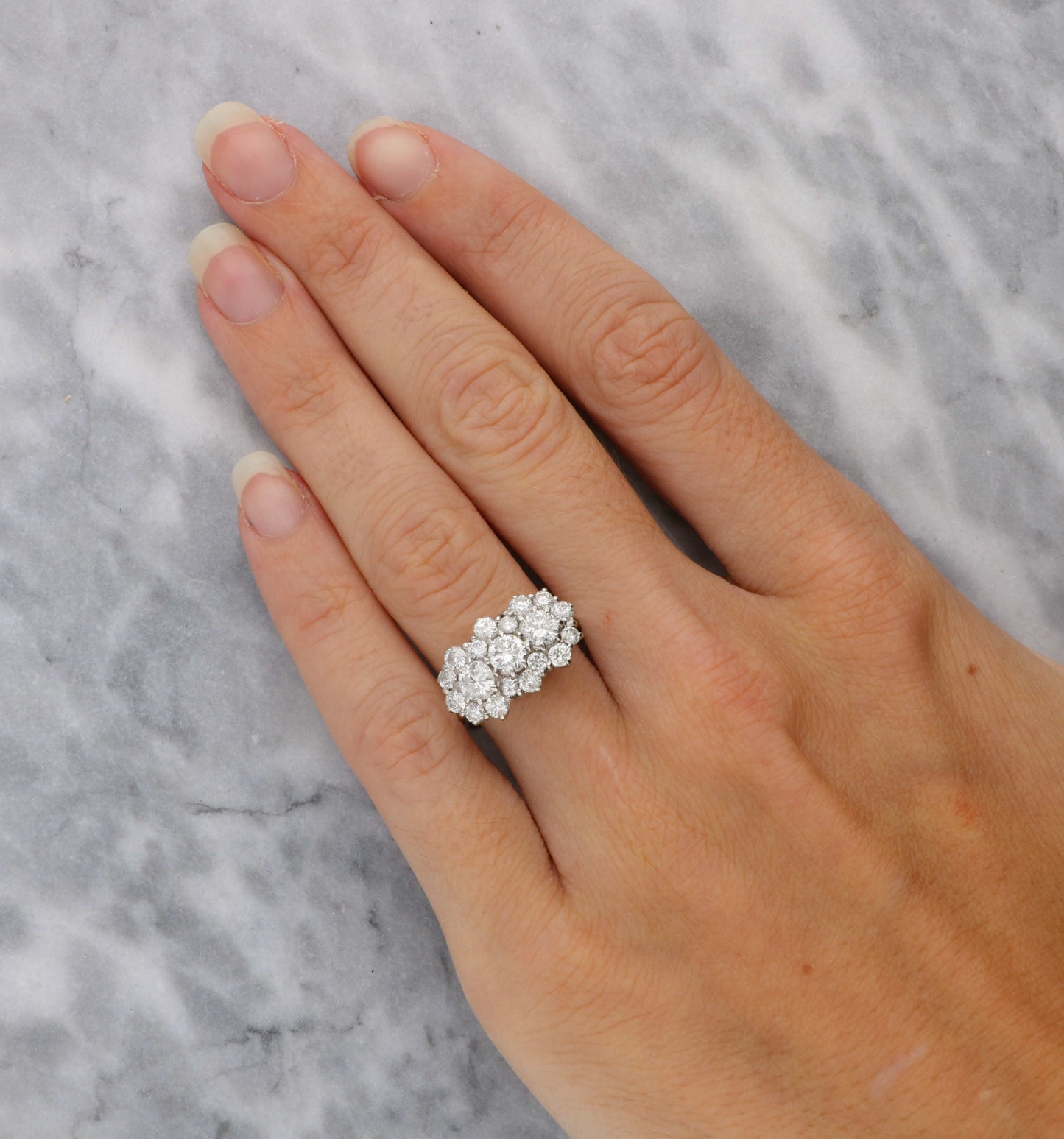 18ct diamond triple cluster ring