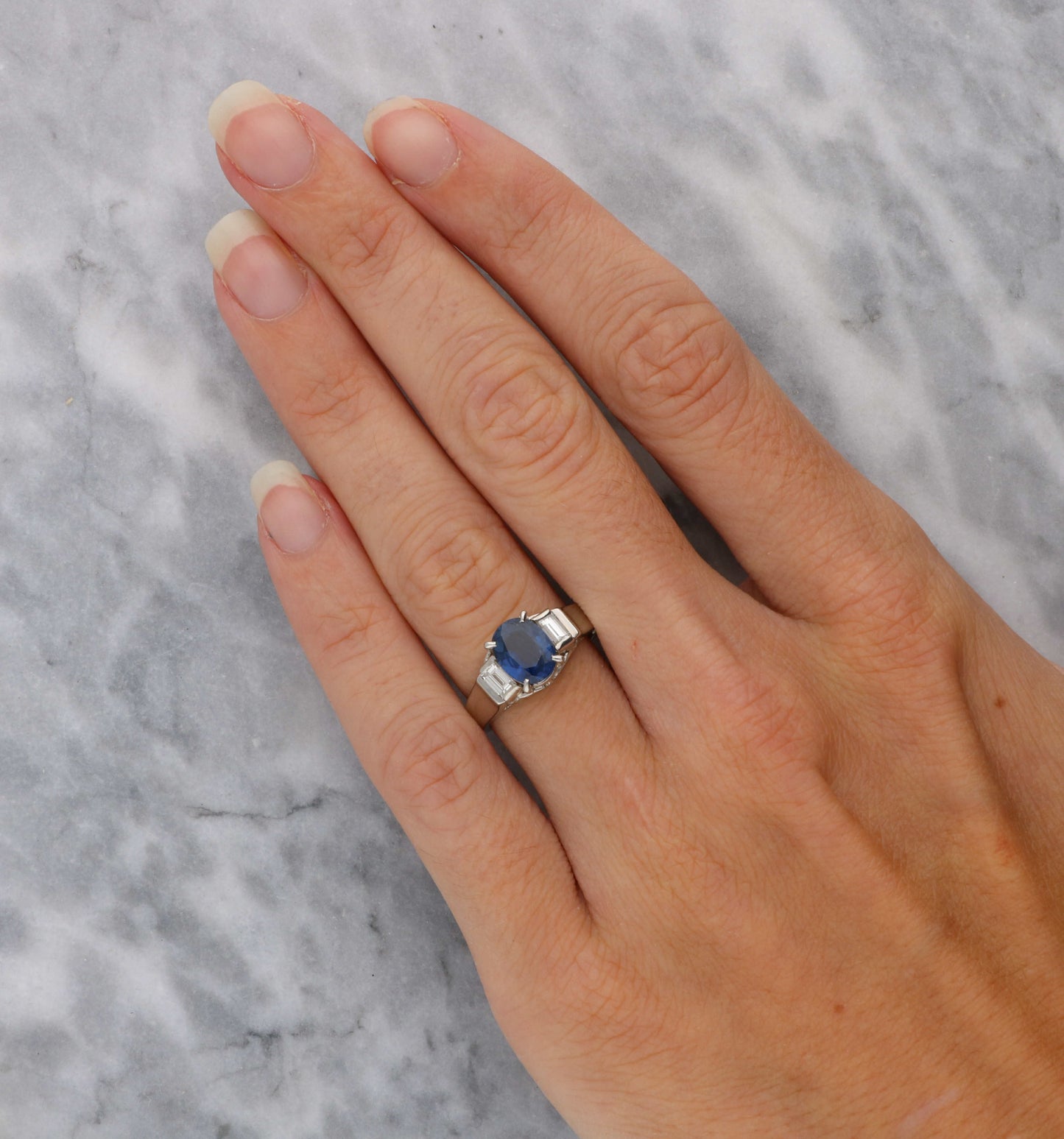 Platinum sapphire and diamond engagement ring