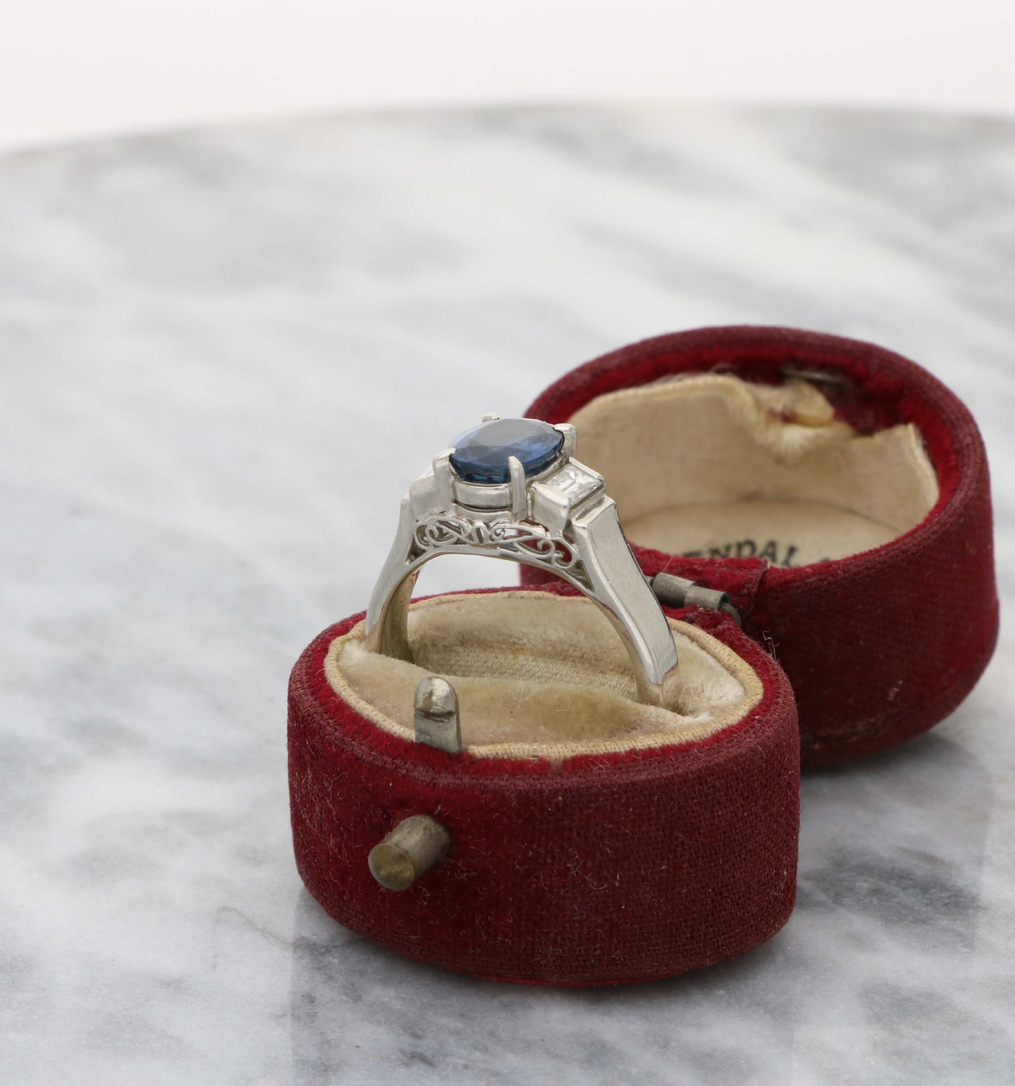 Platinum sapphire and diamond engagement ring