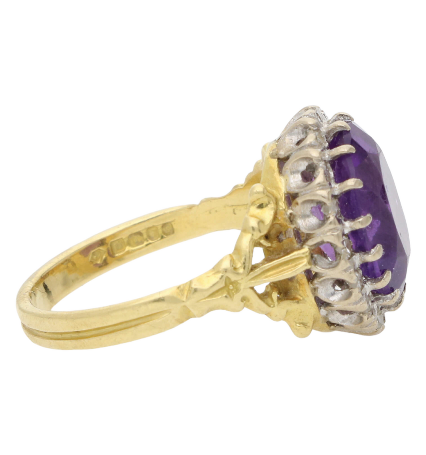 18ct amethyst and diamond cluster ring