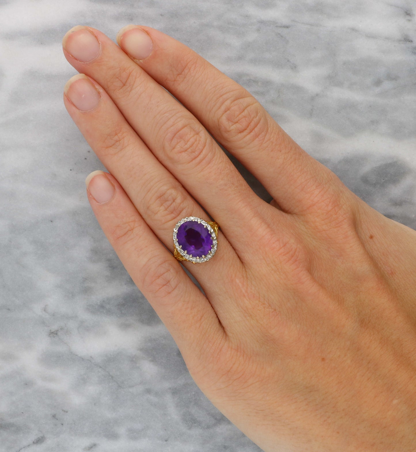 18ct amethyst and diamond cluster ring