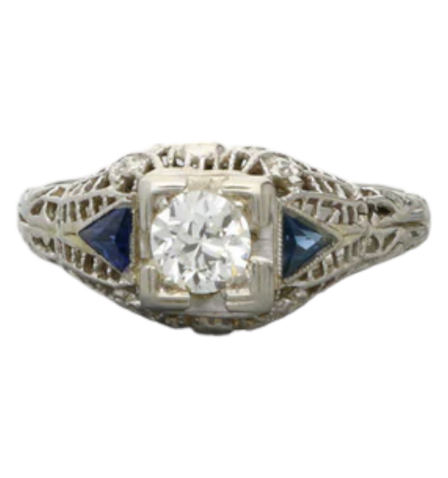 18ct old cut diamond and sapphire engagement ring