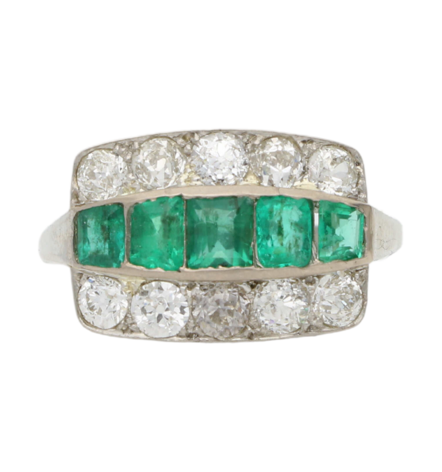 18ct emerald and old cut diamond ring