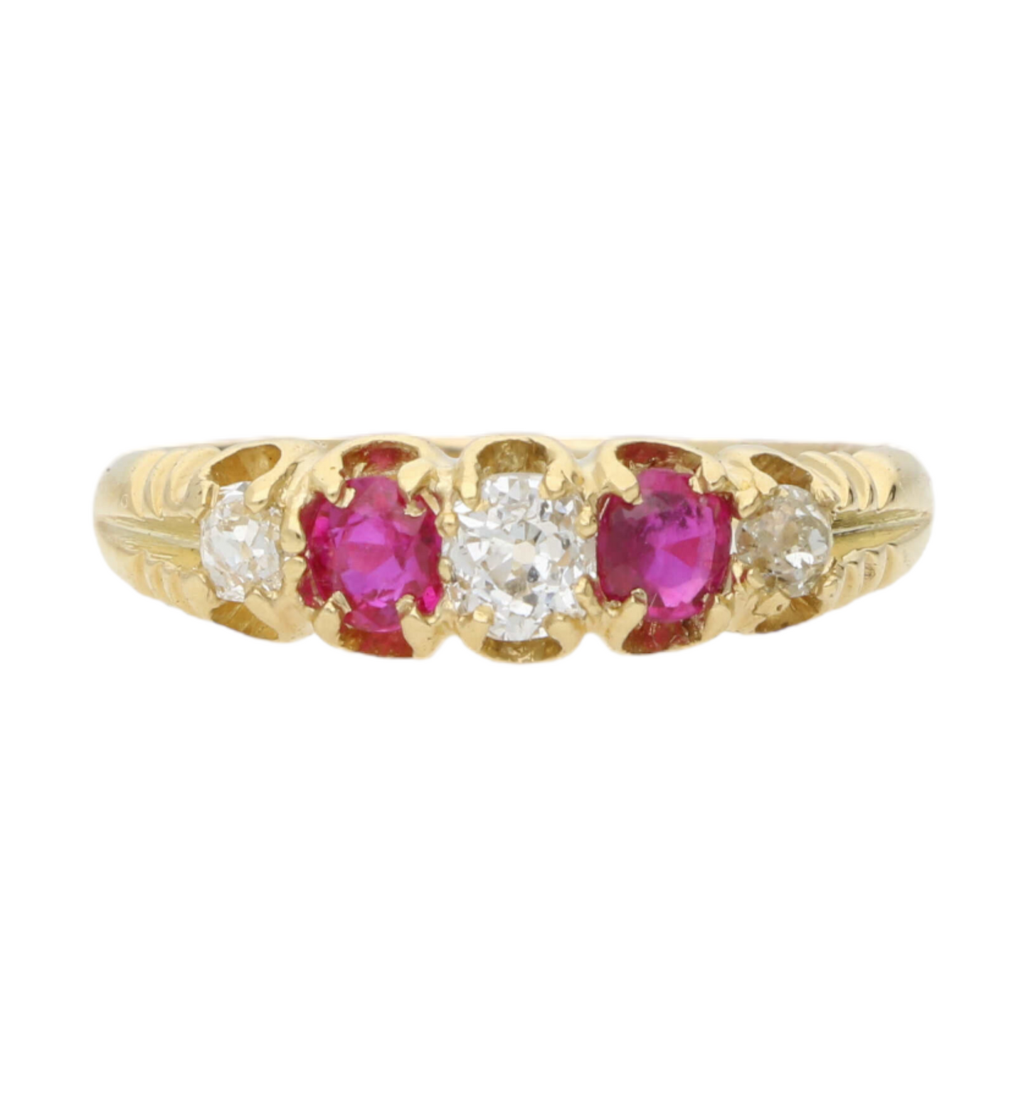 18ct ruby and old cut diamond 5 stone ring